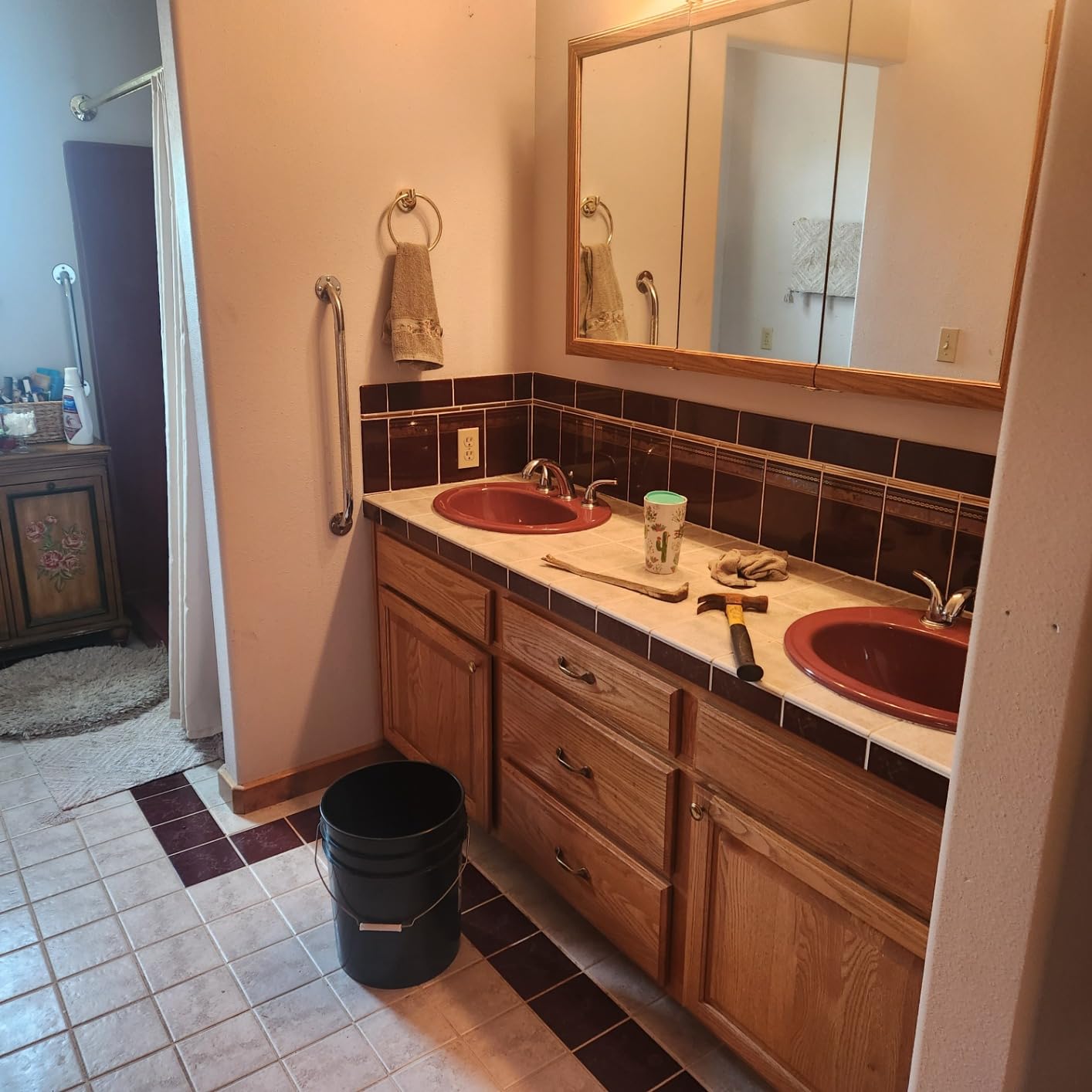 Primoon Pebble Stone Mosaic Tiles 5 Sheets, Beige Tan Brown Ceramic Mosaic Sheets Mesh Mounted 12x12, Glazed Porcelain Tile for Shower Floor Kitchen Bathroom Accent Wall Backsplash - Customer Photo 2