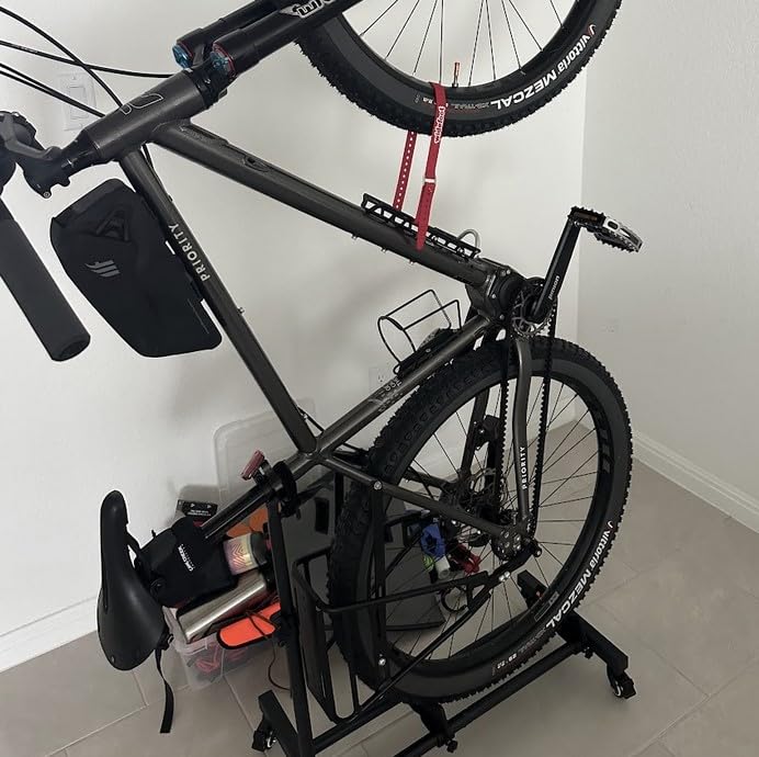 Sttoraboks Vertical Bike Stand, Freestanding Bike Rack Garage Storage Upright Bicycle Floor Stand Indoor Bike Holder with Adjustable Height for Garage & Apartment - for Wheels Sizes up to 29