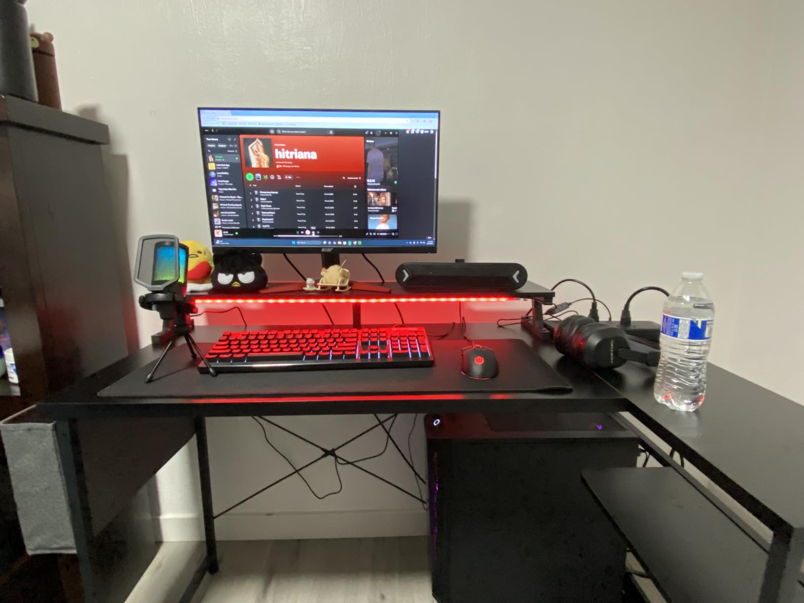 ODK 48 Inch Gaming Desk with USB Charging Ports and LED Lights, Reversible L Shaped Computer Desk with Storage Shelves & Monitor Stand, Corner Gamer Desk Table with Power Outlets, Black - Customer Photo 2