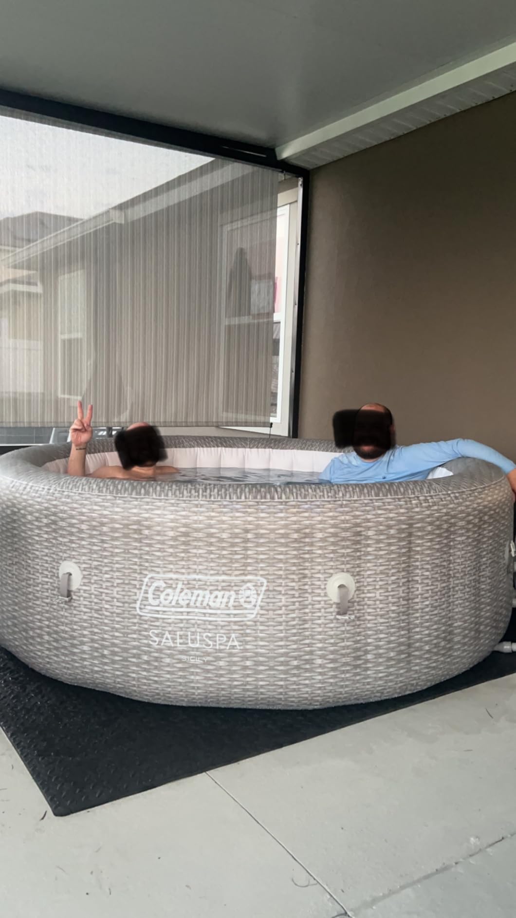 Coleman Sicily AirJet Large Round 5 to 7 Person Inflatable Hot Tub Portable Outdoor Spa with 180 AirJets and EnergySense Cover, Grey - Customer Photo 1