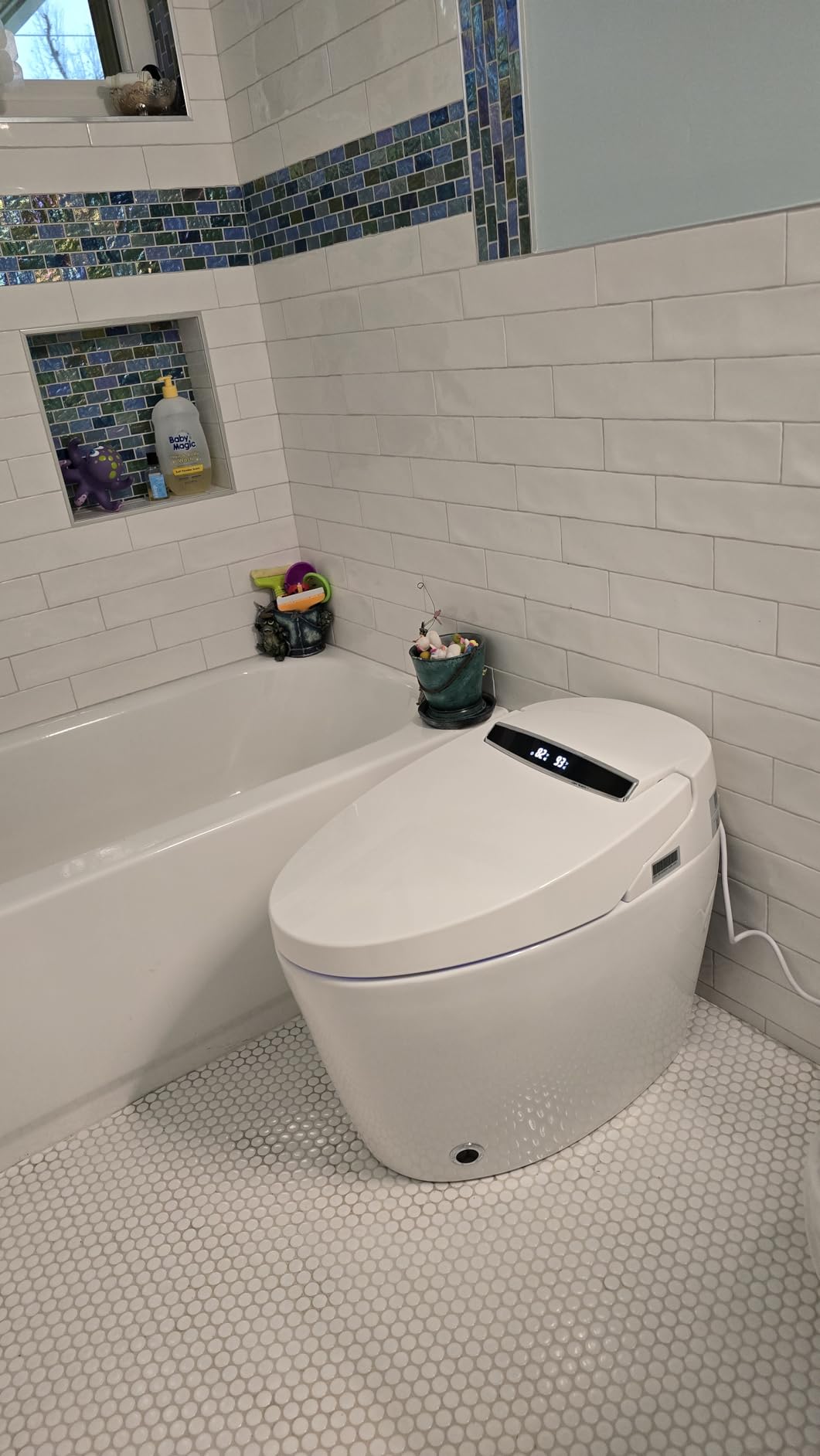 Smart Toilet with Warm Water Sprayer and Dryer, One Piece Bidet Toilet with Auto Dual Flush Foot Sensor Operation, Heated Seat Smart with Built In Fahrenheit LED Display customer photo 1