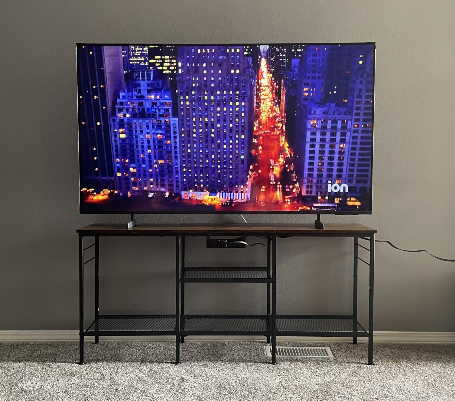 Furologee TV Stand with Power Outlets, Entertainment Center with Open Storage Shelves for TVs up to 55 Inch, Media Console Table with Soundbar Shelf for Living Room, Bedroom, Rustic Brown - Customer Photo 2