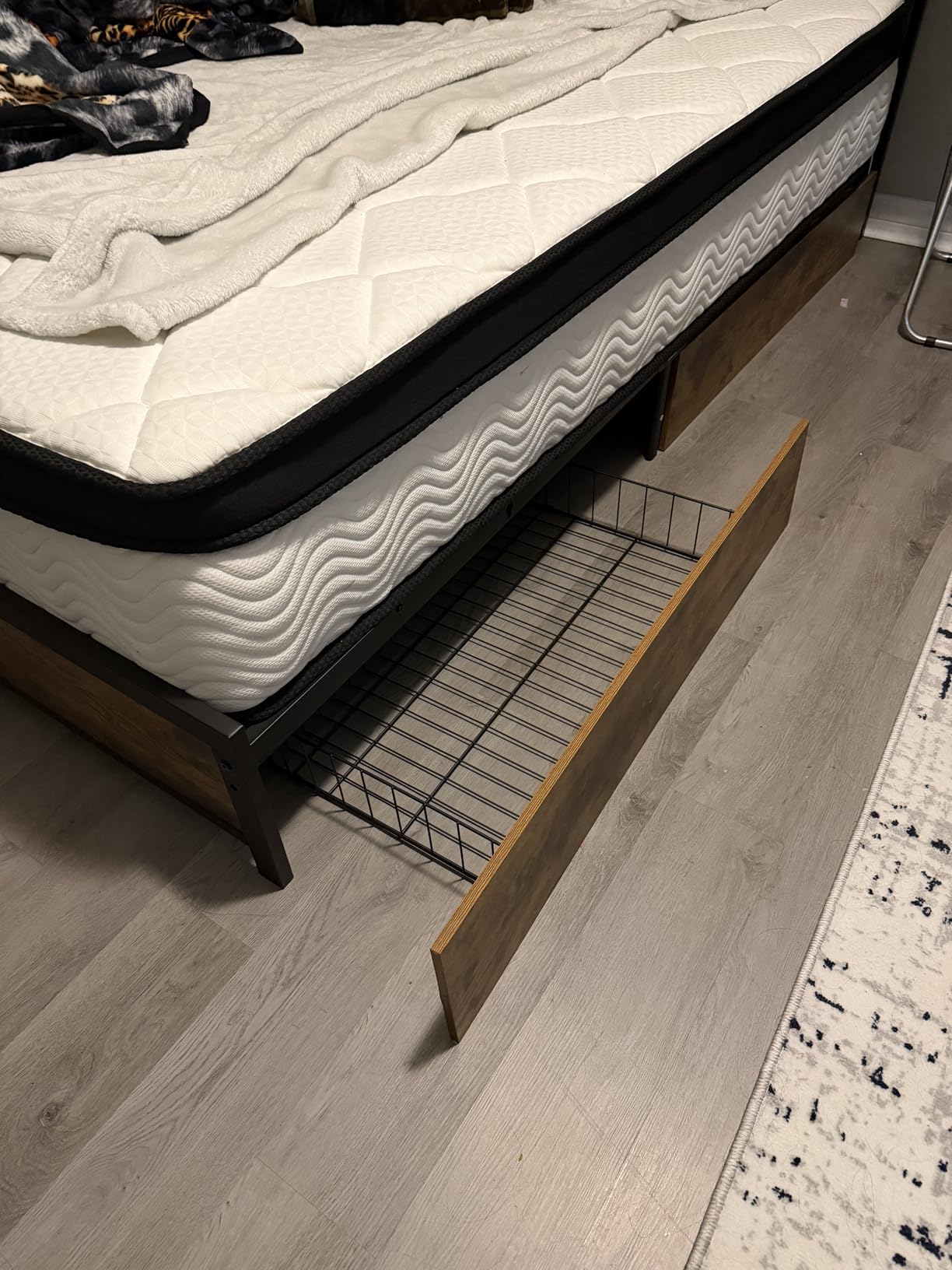 Lifezone Queen Bed Frame with 2-Tier Storage Headboard, Metal Platform Bed Frame with 4 Storage Drawers, Built in Charging Station & LED, Noise-Free/Metal Support/No Box Spring Needed, Vintage Brown - Customer Photo 1