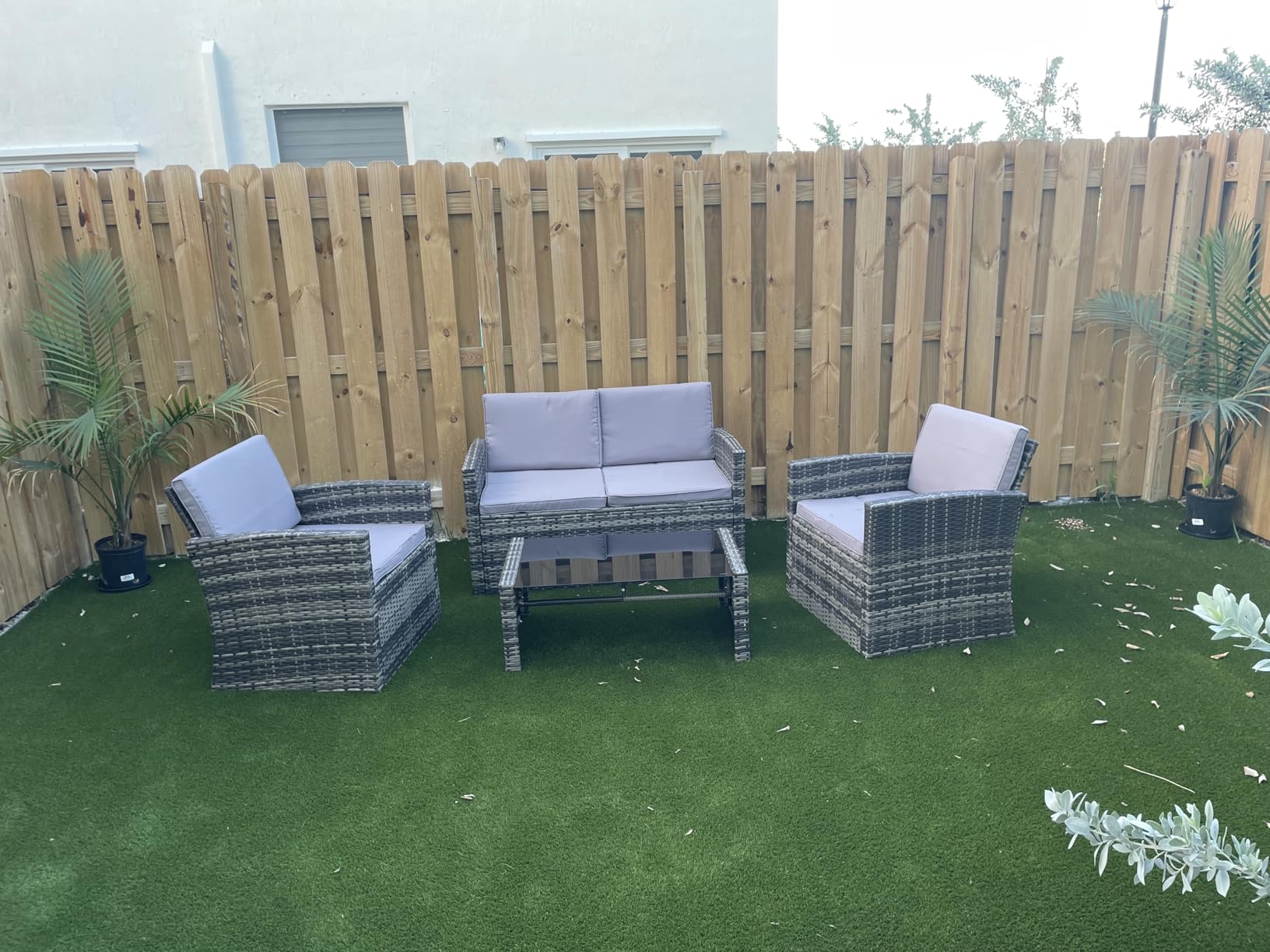 KROFEM 8 Pieces Outdoor Wicker Rattan Patio Furniture Sectional Set, Glass Top Table with Hidden Storage, 7 Sofa Sections, Oversized Cushions, Natural Color Rattan with Black Cushion - Customer Photo 1