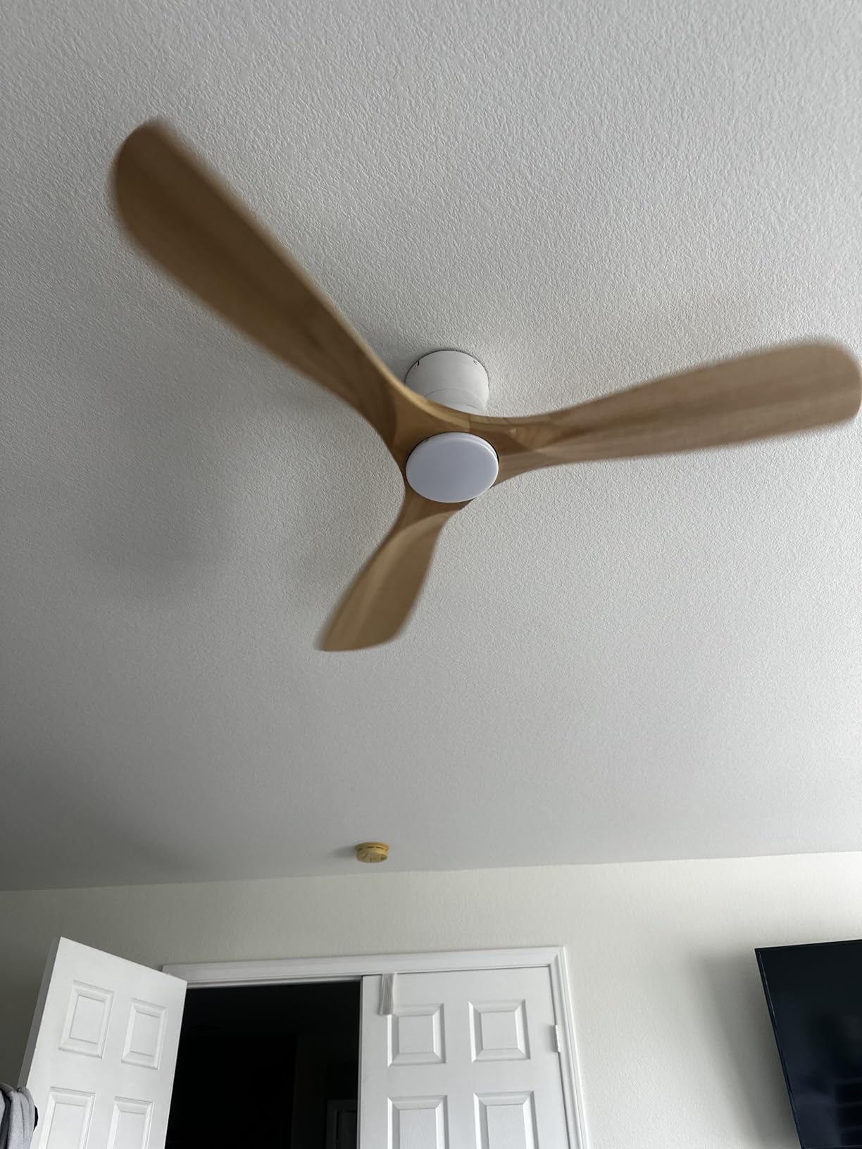 52in Smart Low Profile Ceiling Fans with Lights Remote,Quiet DC Motor,Outdoor Indoor Flush Mount Ceiling Fan,Control with WIFI Alexa App,Dimmable,6-speed,3 White Wood blades,for Modern Bedroom Patio - Customer Photo 1