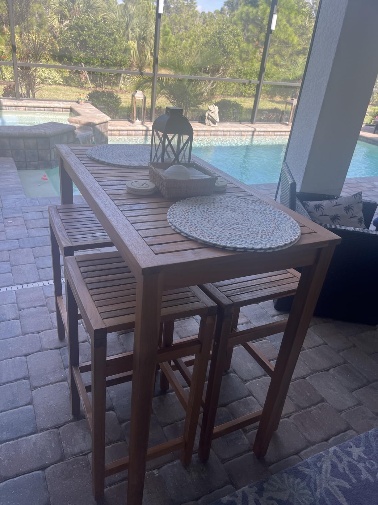 Tangkula 5 Piece Outdoor Acacia Wood Bar Table Set, 45