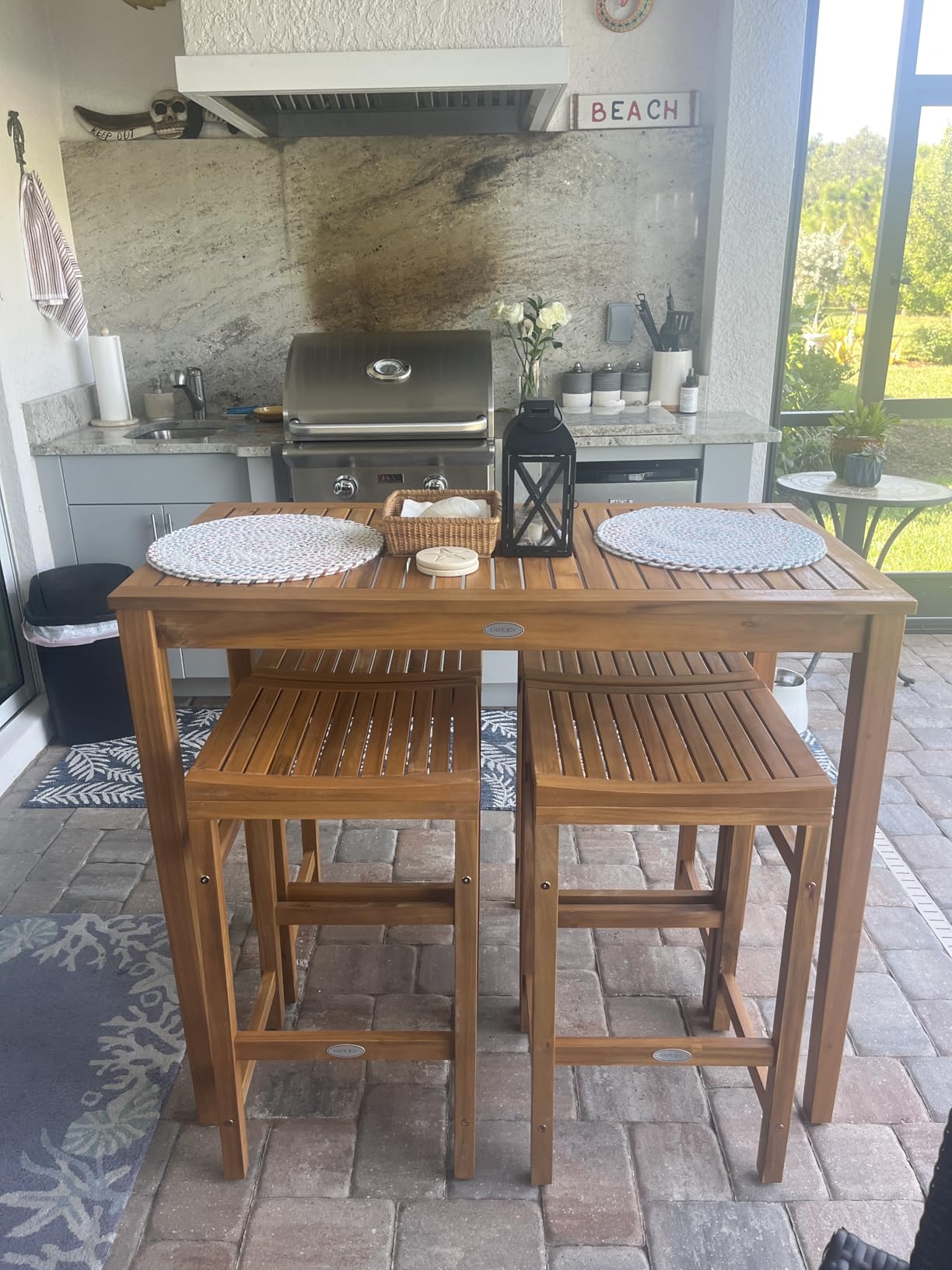 Tangkula 5 Piece Outdoor Acacia Wood Bar Table Set, 45