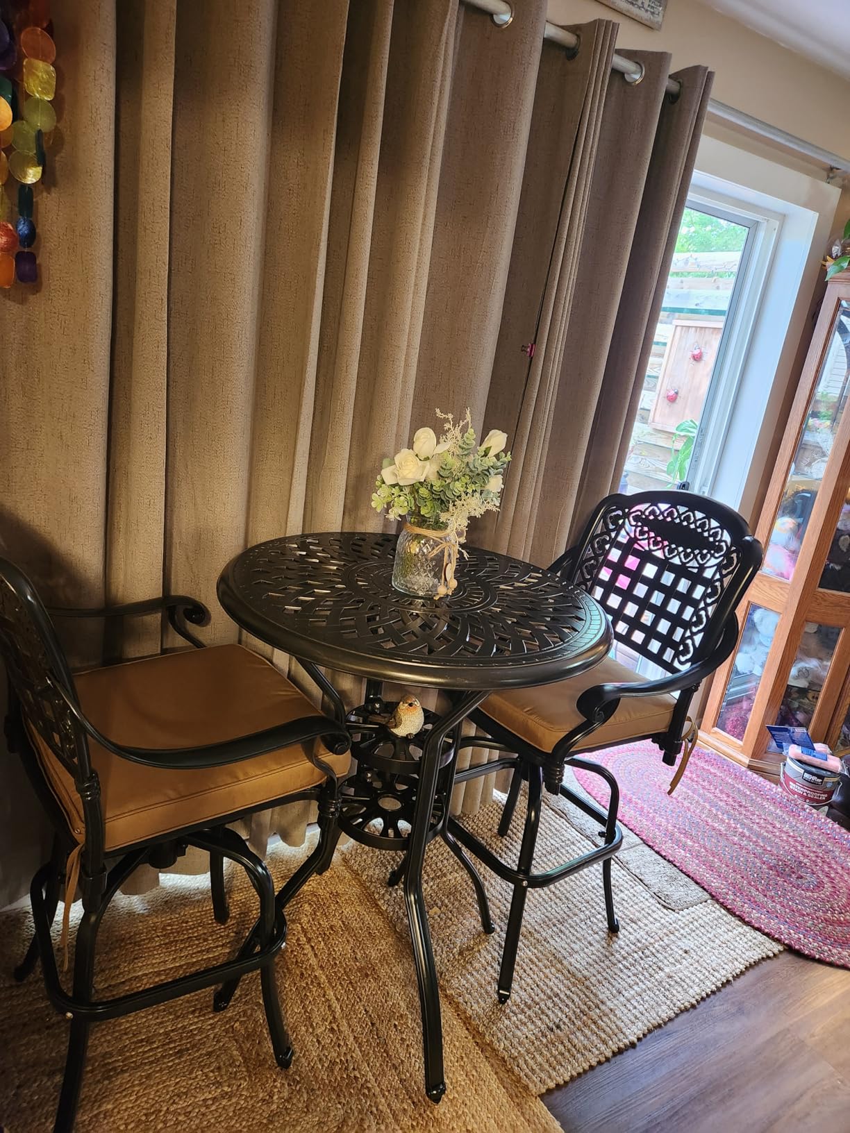 VIVIJASON 5-Piece Patio Swivel Bar Stools Set, All Weather Cast Aluminum Outdoor Bar Height Bistro Set with 4 Cushioned Bar Chairs & 38.5