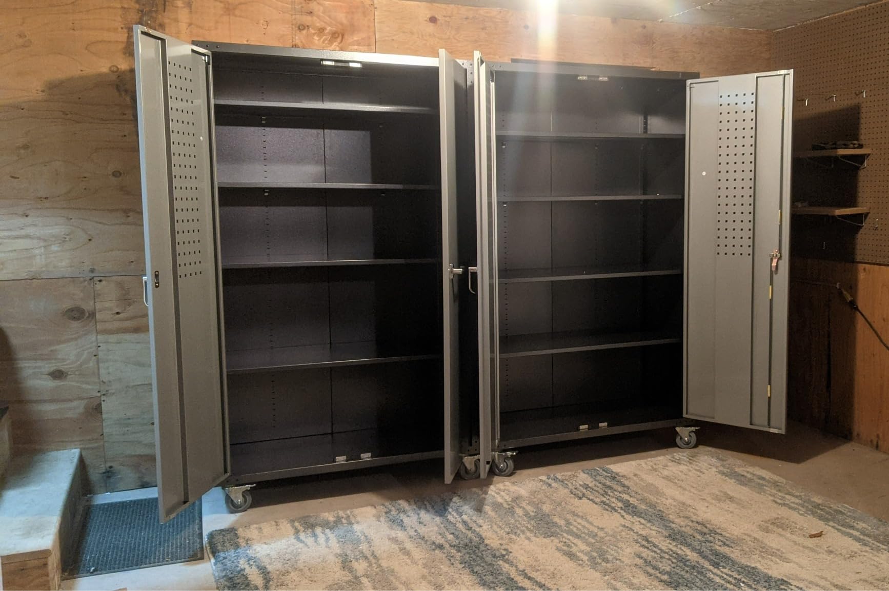 VINGLI Upgraded Wide & Deep Garage Storage Cabinet, Metal Storage Cabinet with Pegboards, Wheels, Locking Doors and Adjustable Shelves (Black & Silver, 43''W x 20''D x 72''H) - Customer Photo 2