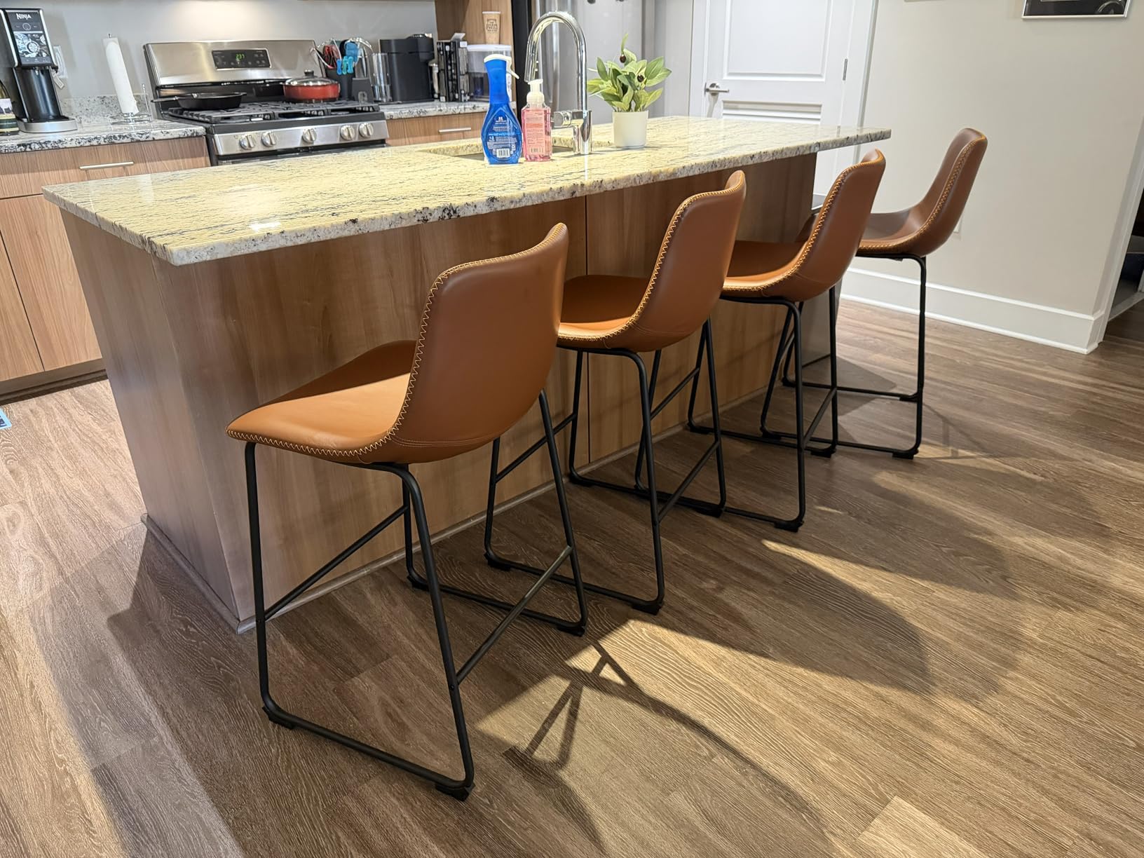 DUMOS 26 Inch Counter Height Bar Stools Set of 4, Modern Faux Leather High Barstools with Back and Metal Leg, Bar Chairs for Kitchen lsland, Brown - Customer Photo 2
