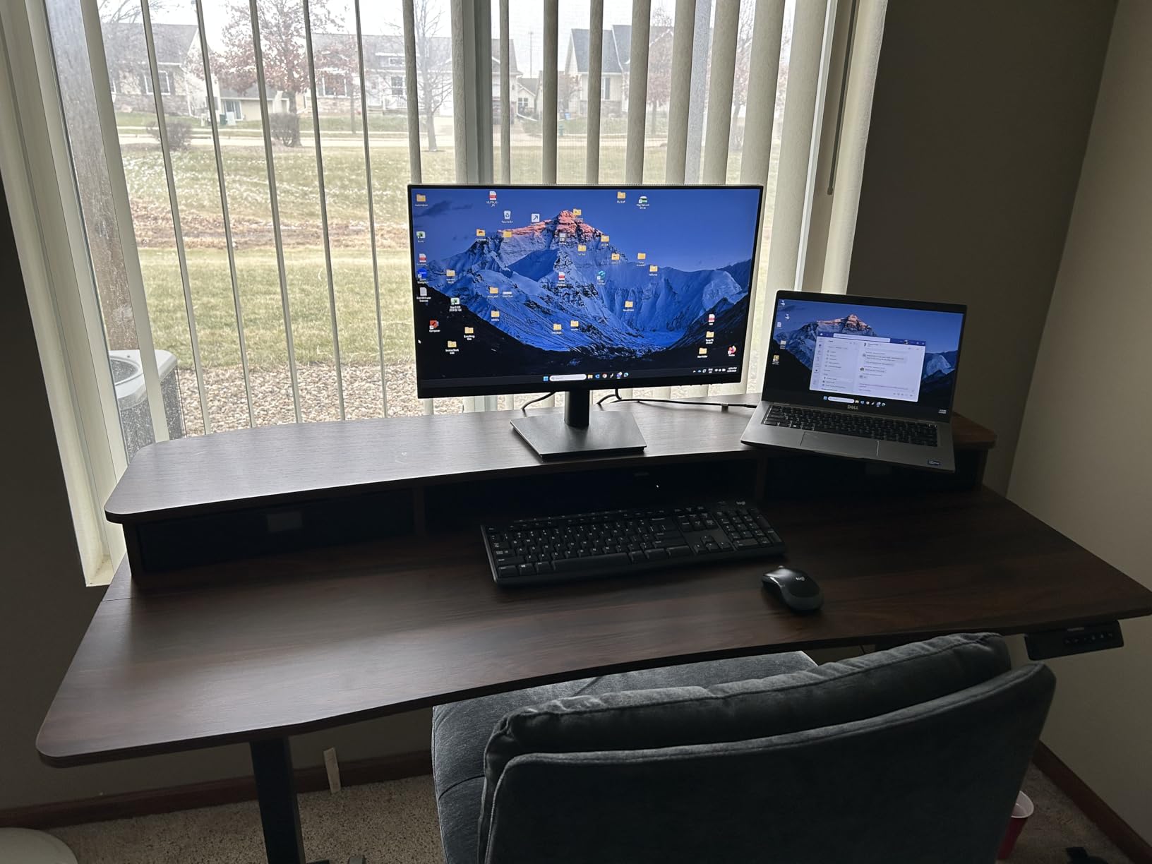 HUANUO 48″ x 24″ Electric Standing Desk with 2 Drawers, C-Clamp Mount Compatible, Height Adjustable Computer Desk, Home Office Stand Up Desk with 4 Preset Heights & 2 Hooks, Black - Customer Photo 1