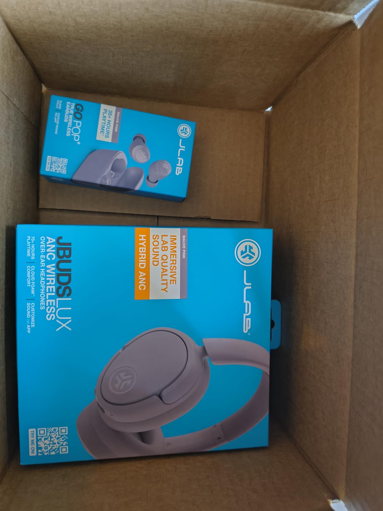 JLab JBuds Lux ANC Wireless Headphones, Mauve, Hybrid Active Noise Cancelling, Customizable Sound, Spatial Audio Compatible, Premium Over-Ear Bluetooth Headset - Customer Photo 1