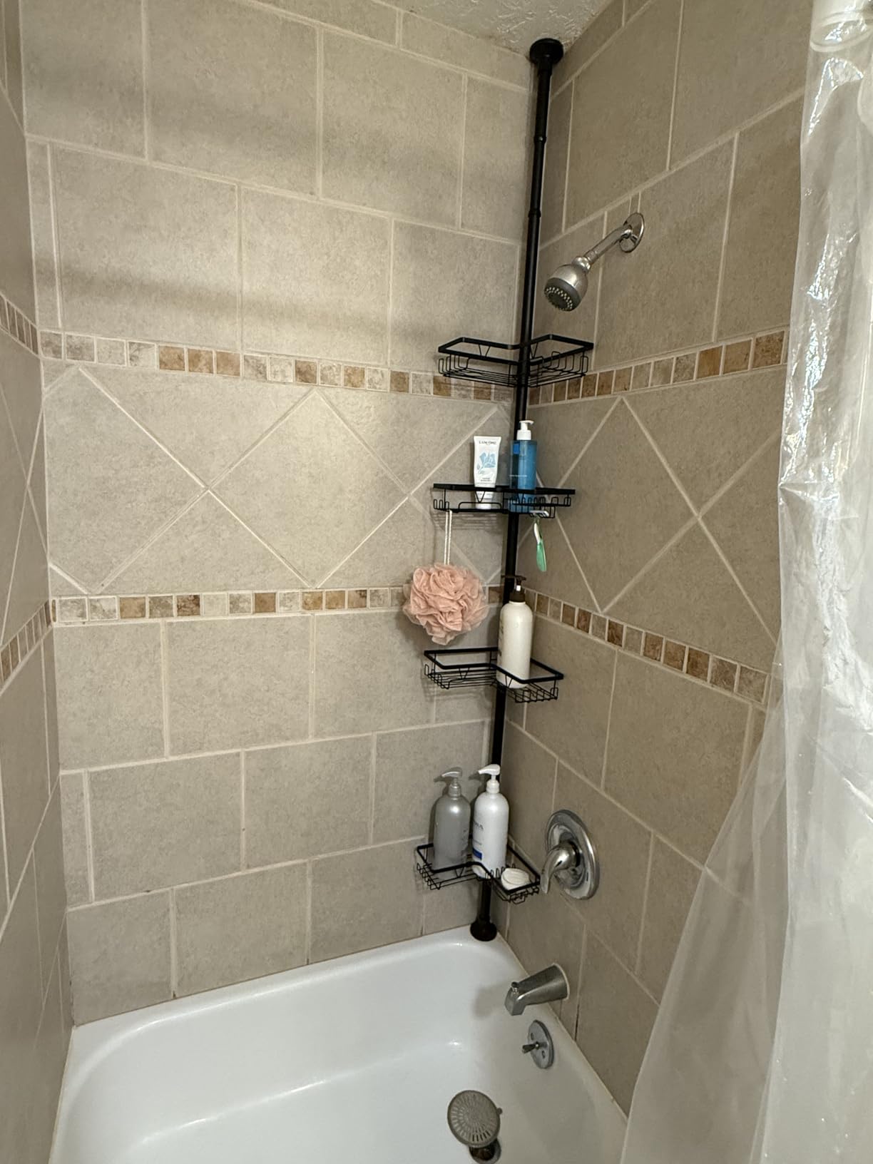 KEGII Corner Shower Caddy Tension Pole - Shower Tension Rod Organizer, Floor to Ceiling Shower Caddy 25-114.2 inch, Towel Rack Corner Waterproof, Black - Customer Photo 1