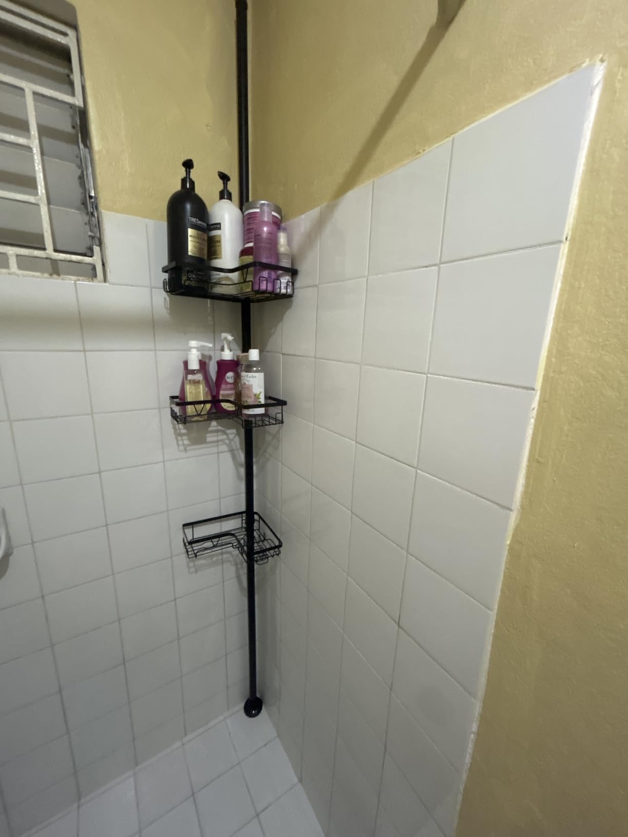 KEGII Corner Shower Caddy Tension Pole - Shower Tension Rod Organizer, Floor to Ceiling Shower Caddy 25-114.2 inch, Towel Rack Corner Waterproof, Black - Customer Photo 2