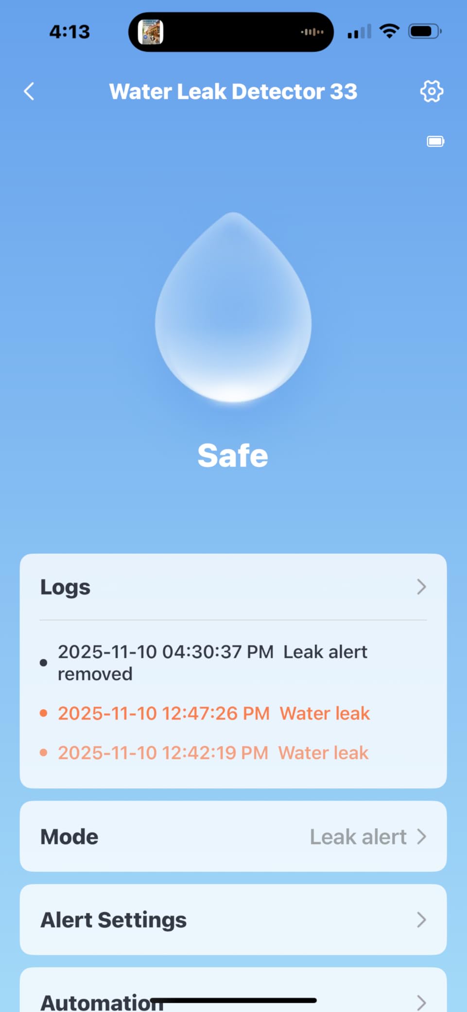 SwitchBot WiFi Water Leak Detector, Smart Water Sensor with 100dB Adjustable Alarm&App Alerts, IP67 Waterproof, Detector for Home with Cable, No Hub Required (Support 2.4G) (White, Pack, 1) - Customer Photo 2