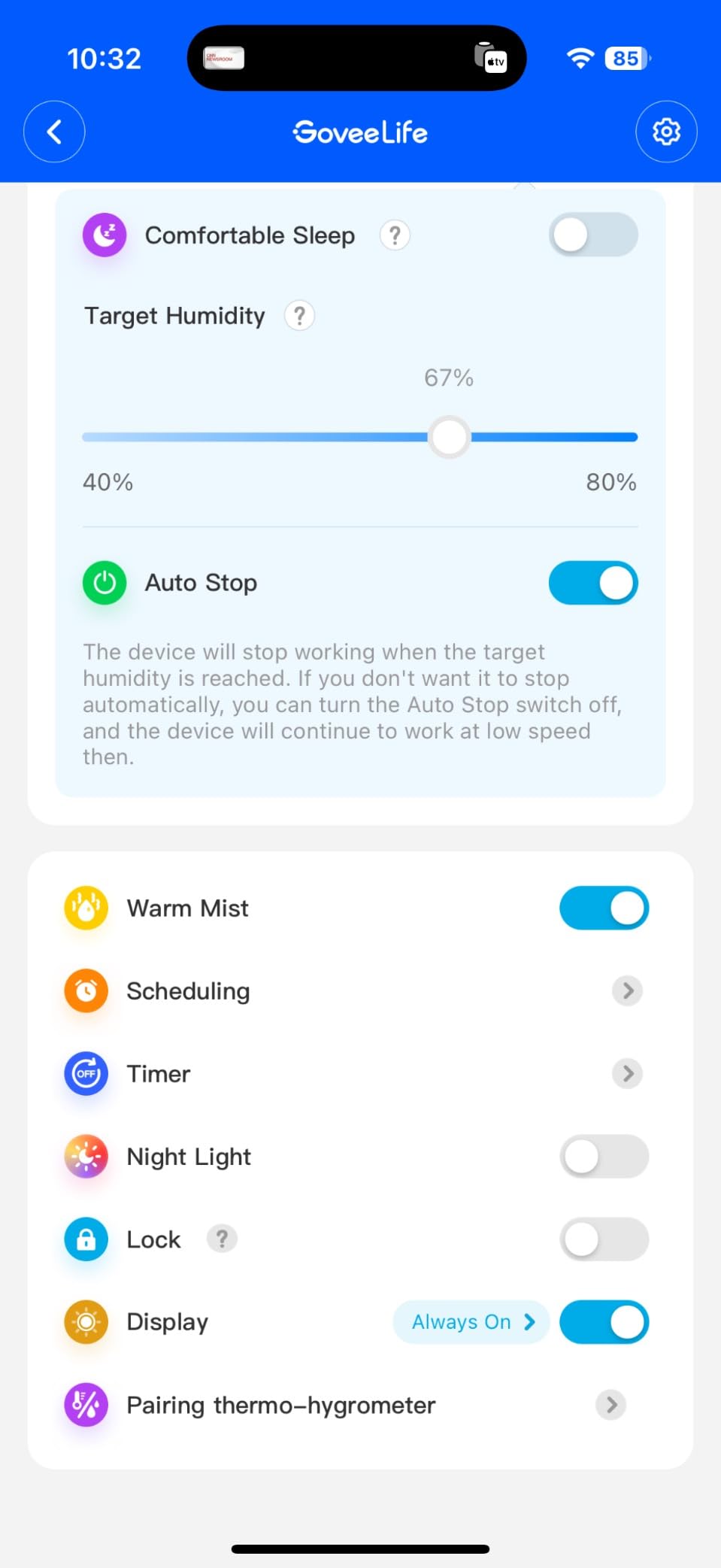 GoveeLife 7L Humidifiers for Bedroom, Smart Top-Fill Cool & Warm Mist Humidifier Large Room, Auto Mode, 70H Quiet Runtime for Baby Plants Nursery, App & Voice Control, RGB Nightlight, Humidity Sensor - Customer Photo 1