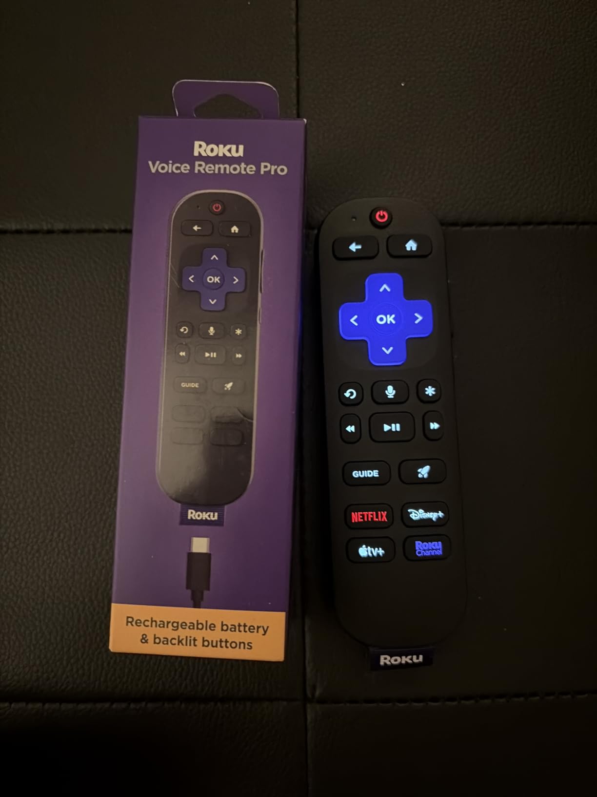 Roku Voice Remote Pro (2nd Ed.) | Rechargeable TV Remote Control with Hands-free Voice Controls, Backlit Buttons, & Lost Remote Finder - Replacement Remote Compatible with All Roku TV, Players & Audio - Customer Photo 1