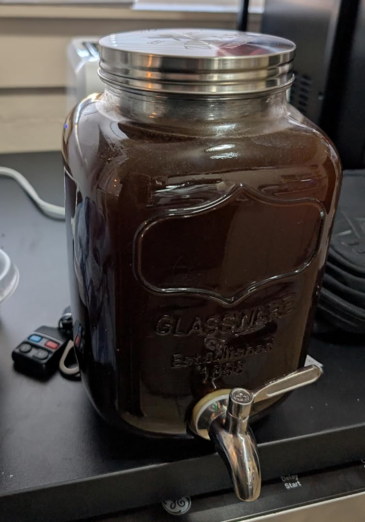 Zulay Kitchen 1 Gallon Cold Brew Coffee Maker – Thick Glass Pitcher with Stainless Steel Filter, Lid & Spout – Large Mason Jar Container Dispenser - Iced Coffee & Sun Tea Brewer for Fridge – Silver - Customer Photo 1