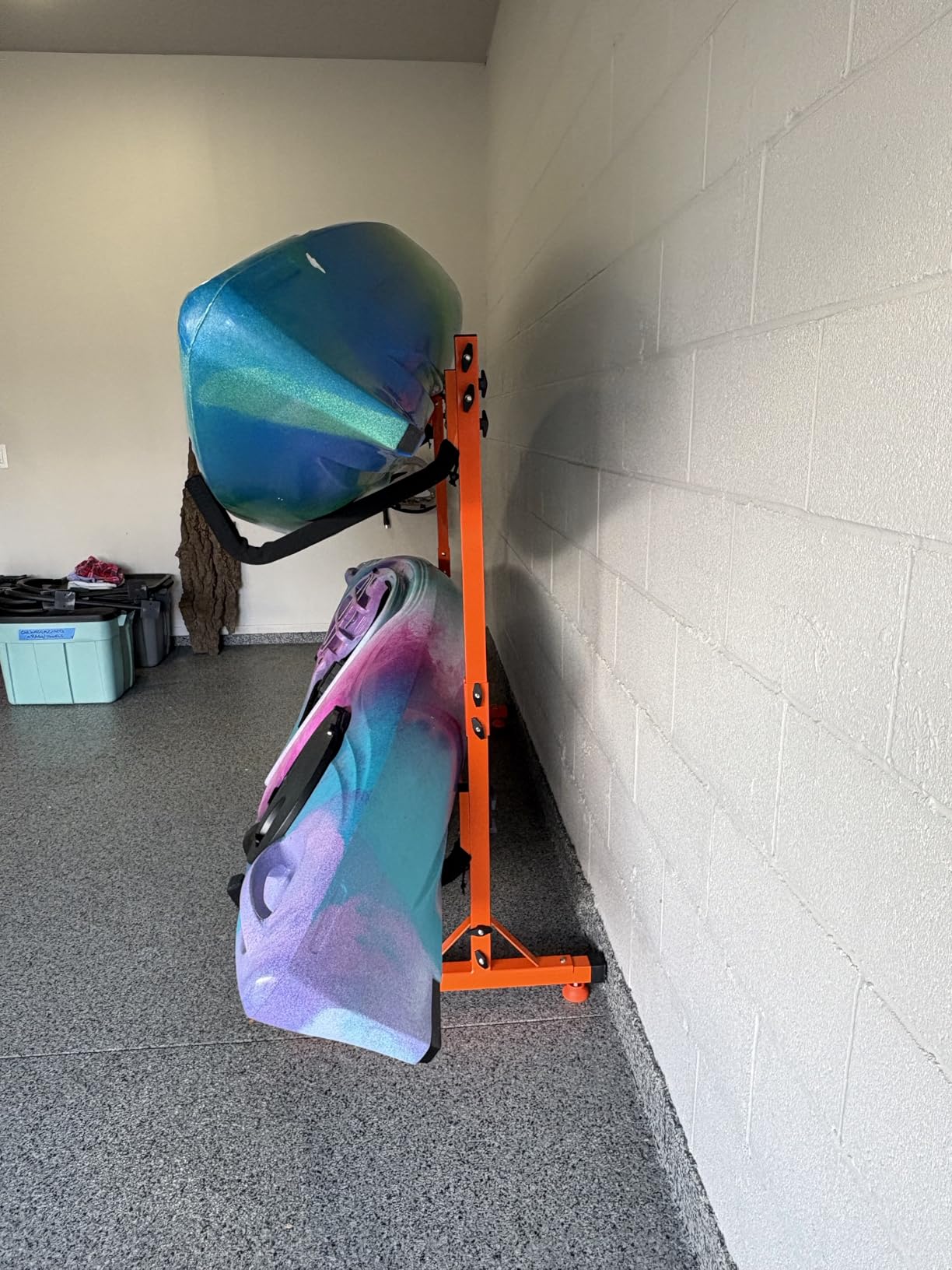 VEVOR Freestanding Kayak Storage Rack, Kayak Stand for 2 or 4 Kayak Canoe Paddleboard, Heavy-Duty Steel Kayak Hanger Holder with Padded Arms and Adjustable Width, for Indoor Outdoor Garage - Customer Photo 2