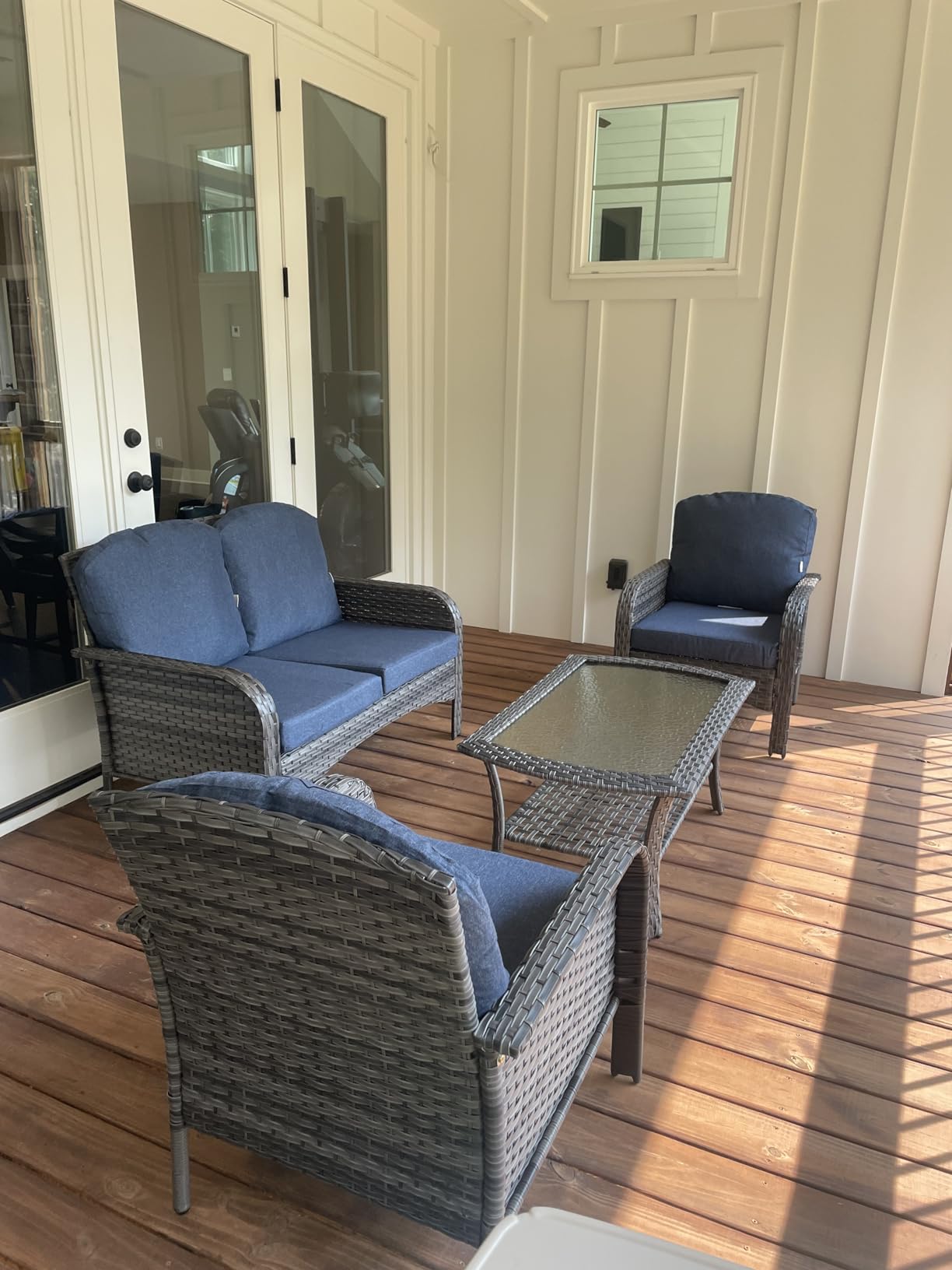 ovios 2 Pieces Patio Furniture Set, Outdoor Wicker Chairs of 2, All Weather High Back Rattan Chairs 2-Seater with Comfy Cushions for Porch Deck, Denim Blue - Customer Photo 2