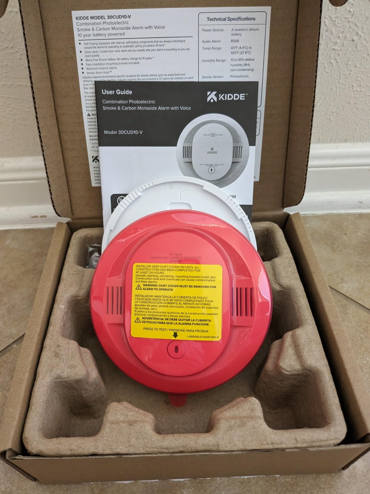 Kidde Smoke & Carbon Monoxide Detector, 10-Year Battery Powered, Voice Alerts, LED Warning Light Indicators - Customer Photo 2