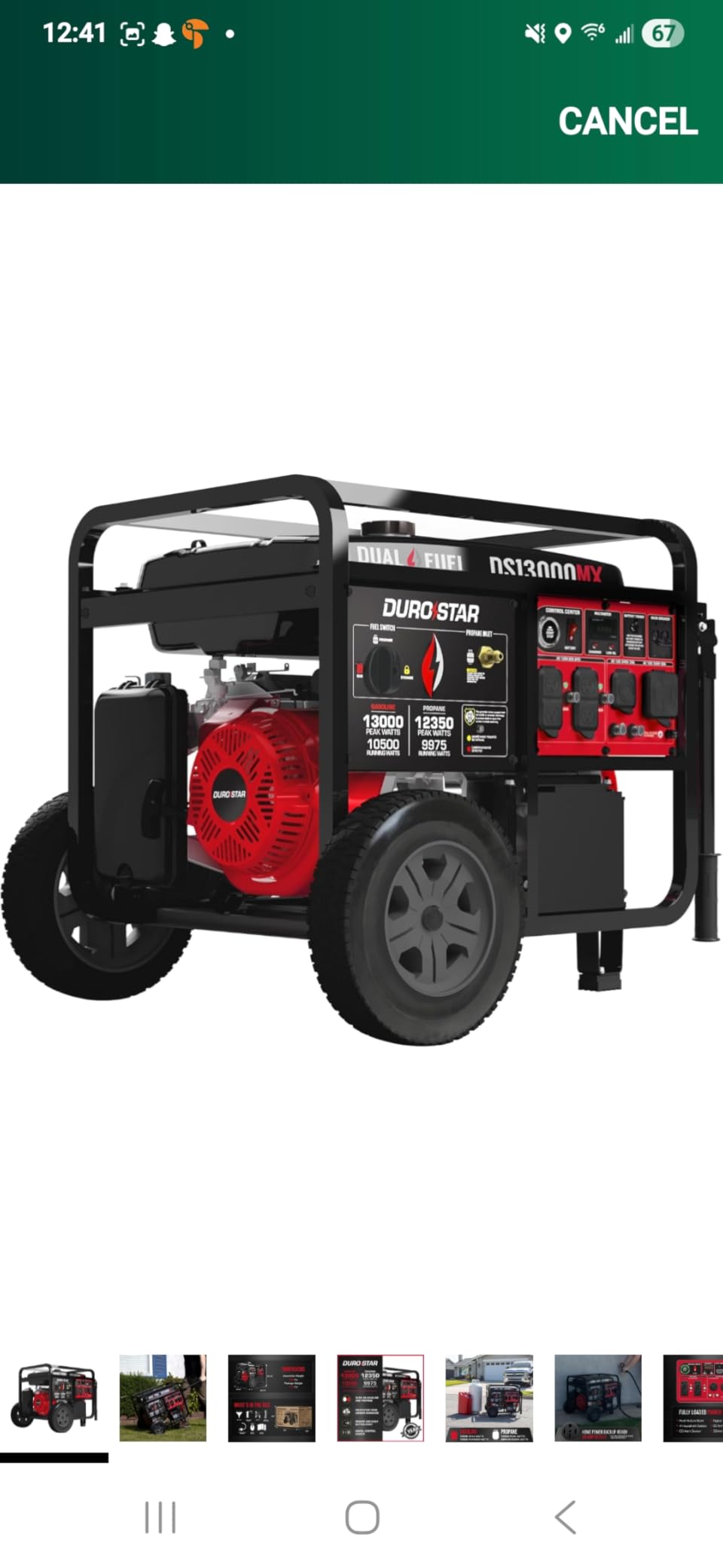 DuroStar DS13000MX 13,000-Watt 500cc Dual Fuel Portable Generator - Gas and Propane, Remote Electric Start, Whole Home Power Backup, Transfer Switch Ready, RV & Emergency Ready - Customer Photo 2