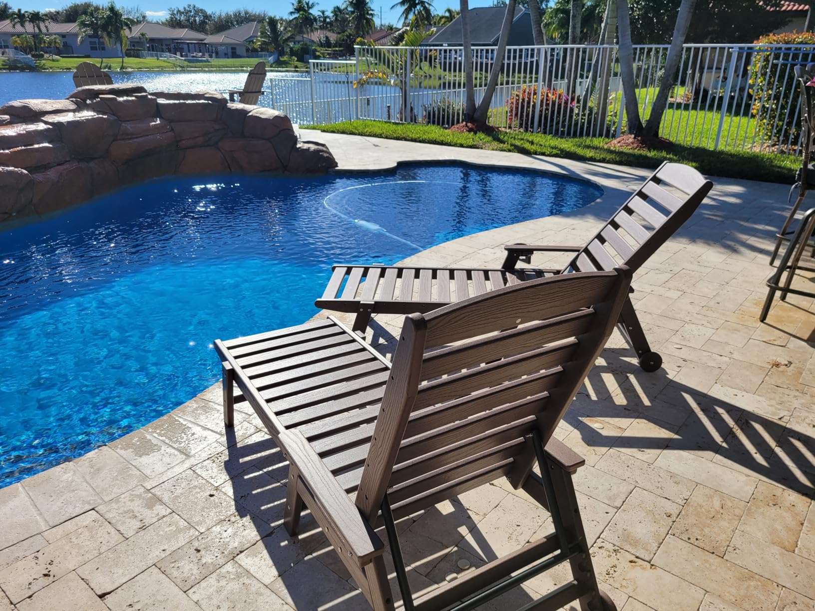 SERWALL Patio Chaise Lounge Chair, 78'' Long HDPE 5 Positions Adjustable Outdoor Lounger, Poly Lounge Chair with Rolling Wheels & Cup Holder for Pool, Light White - Customer Photo 1