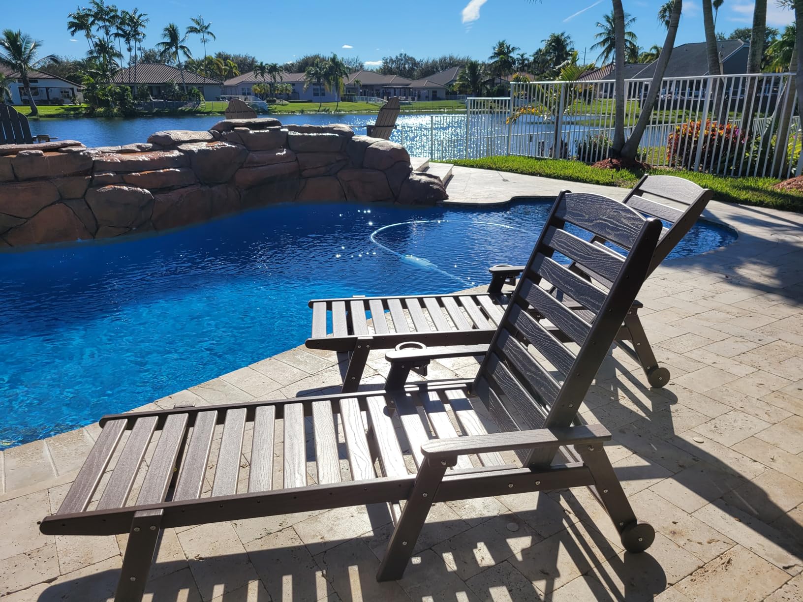 SERWALL Patio Chaise Lounge Chair, 78'' Long HDPE 5 Positions Adjustable Outdoor Lounger, Poly Lounge Chair with Rolling Wheels & Cup Holder for Pool, Light White - Customer Photo 2