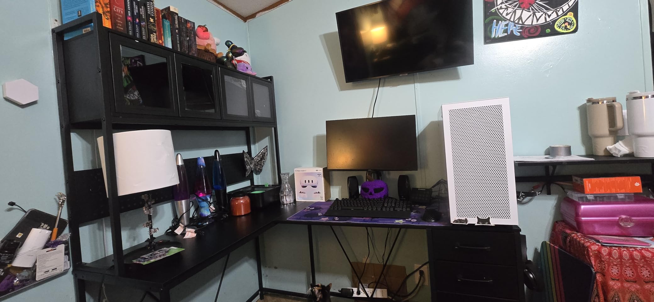 SEDETA L Shaped Gaming Desk with Drawers, L Shaped Computer Desk with Hutch and Storage Shelves, Gaming Desk with Pegboard, Led Lights, and Power Outlet, Home Office Desk, Corner Desk, Black - Customer Photo 2