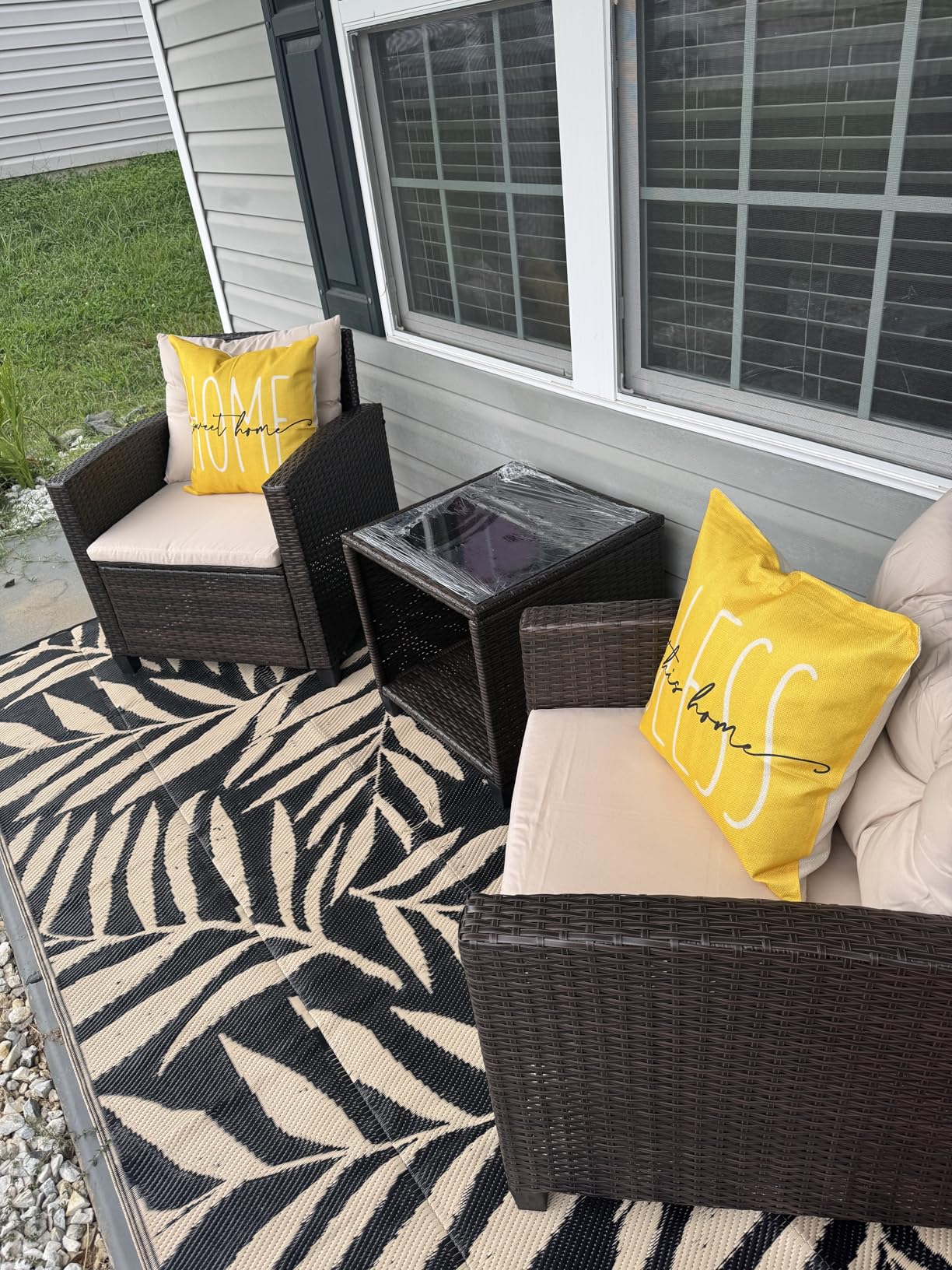 Devoko 3 Pieces Patio Furniture Set, PE Rattan Wicker Patio Set with Two Outdoor Chairs and Table, Upgraded Patio Chairs and Table for Porch, Garden Poolside Balcony - Customer Photo 1