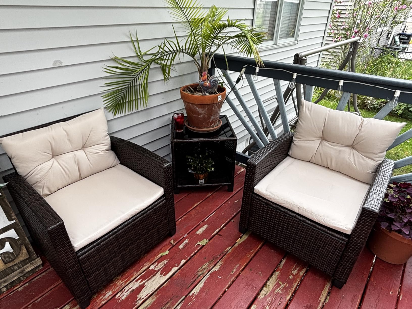 Devoko 3 Pieces Patio Furniture Set, PE Rattan Wicker Patio Set with Two Outdoor Chairs and Table, Upgraded Patio Chairs and Table for Porch, Garden Poolside Balcony - Customer Photo 2