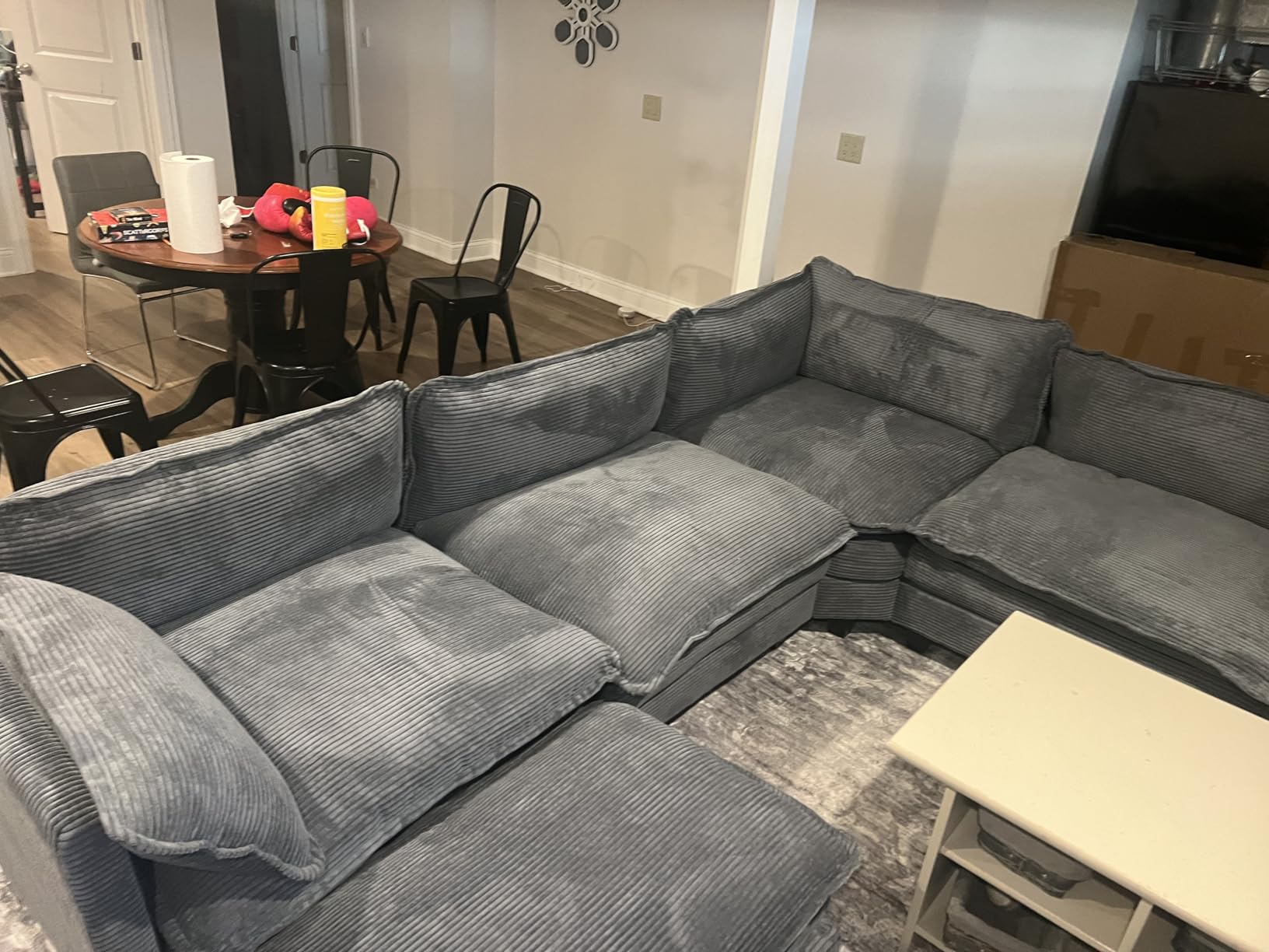 ROWHY Oversized Modular Sectional Sofa with Movable Ottoman, 112 Inch 4 Seat Modern Corduroy Sofa Set, Convertible L Shaped Couch for Living Room and Office, Beige - Customer Photo 1