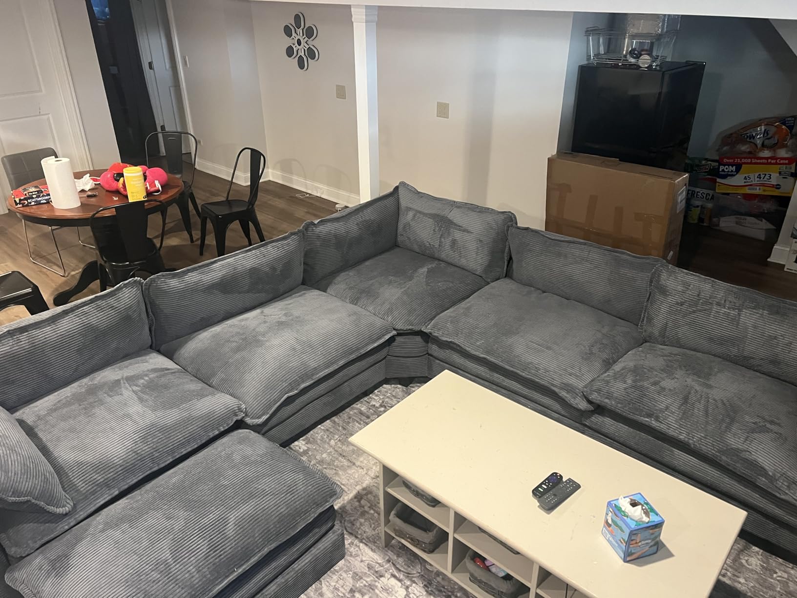 ROWHY Oversized Modular Sectional Sofa with Movable Ottoman, 112 Inch 4 Seat Modern Corduroy Sofa Set, Convertible L Shaped Couch for Living Room and Office, Beige - Customer Photo 2