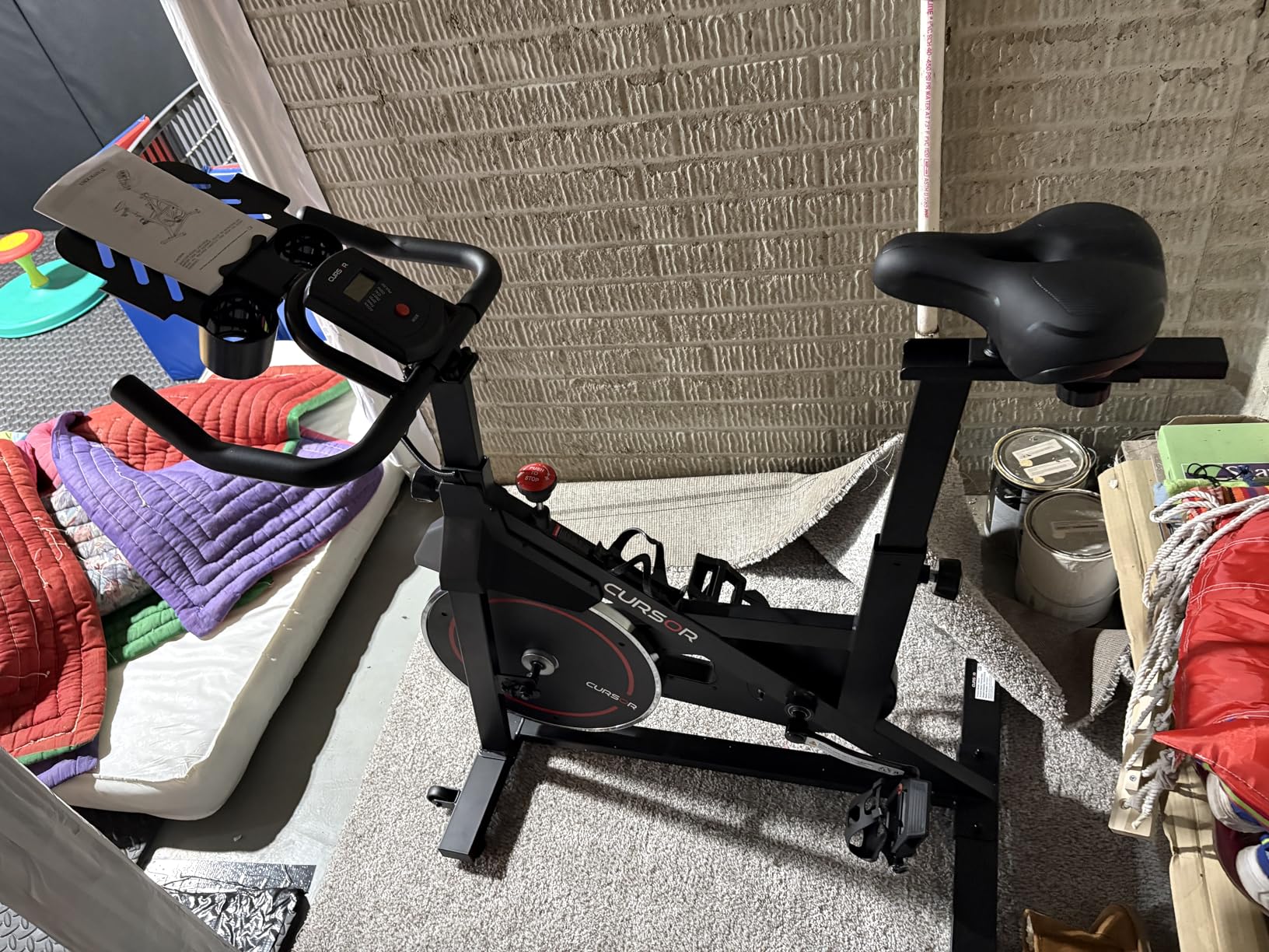 CURSOR FITNESS Exercise Bike, Brake Pad Stationary Bike for Home with Exclusive App, Stationary Bikes for Home with 300 lb Weight, Indoor Cycling Spin Bike Workout Bike with Extra Comfort Seat - Customer Photo 1