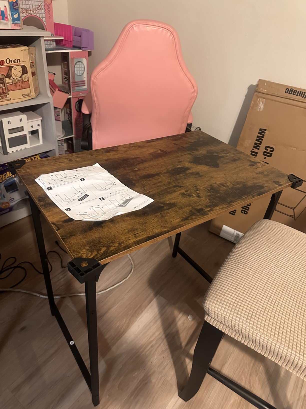 PayLessHere | 39 Inch Computer Desk | Brown | Office Desk with Metal Frame, Adjustable Feet | Water-Resistant, Scratchproof Surface | Sturdy Writing Table for Home Office or Study | Pack of 1 - Customer Photo 2