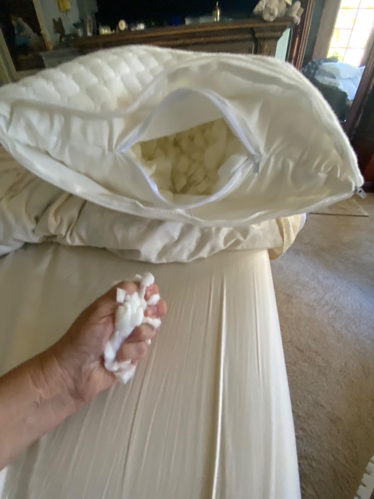 OAISZ Shredded Memory Foam Pillows, Cooling Bed Pillows Queen Size Set of 2 for Sleeping, Adjustable Firm Pillows for Side Back and Stomach Sleepers, Washable Removable Cover - Customer Photo 1