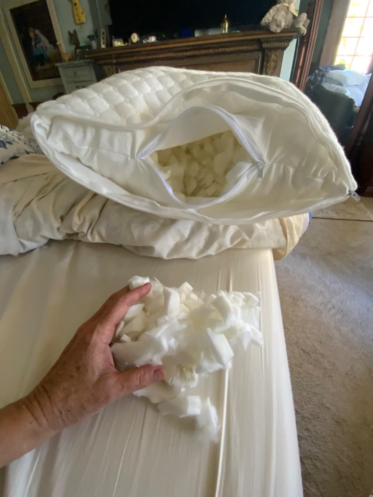 OAISZ Shredded Memory Foam Pillows, Cooling Bed Pillows Queen Size Set of 2 for Sleeping, Adjustable Firm Pillows for Side Back and Stomach Sleepers, Washable Removable Cover - Customer Photo 2