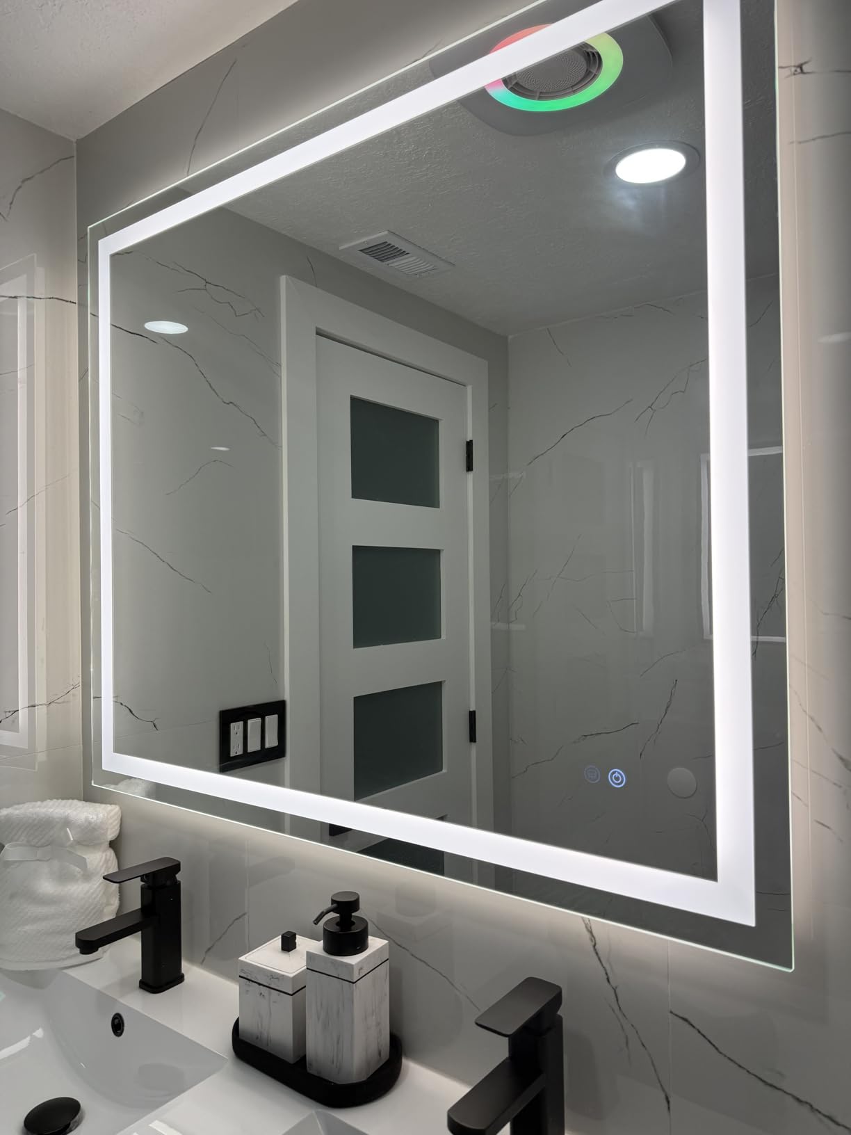 Keonjinn 42 x 36 Inch LED Bathroom Mirror with Lights, Bighter Frontlit & Backlit Vanity Mirror with Stepless Dimmable 3-Color, Anti-Fog Mirror for Wall, HD Tempered Glass, Memory Founction, CR90+ - Customer Photo 1
