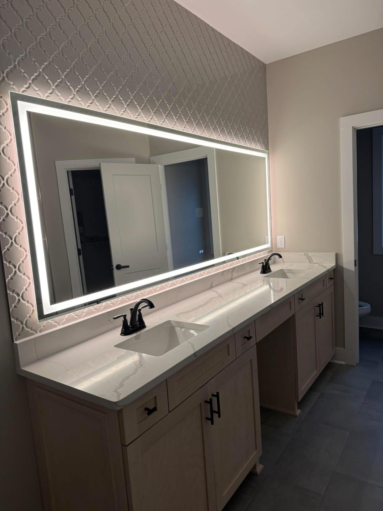 Keonjinn 42 x 36 Inch LED Bathroom Mirror with Lights, Bighter Frontlit & Backlit Vanity Mirror with Stepless Dimmable 3-Color, Anti-Fog Mirror for Wall, HD Tempered Glass, Memory Founction, CR90+ - Customer Photo 4