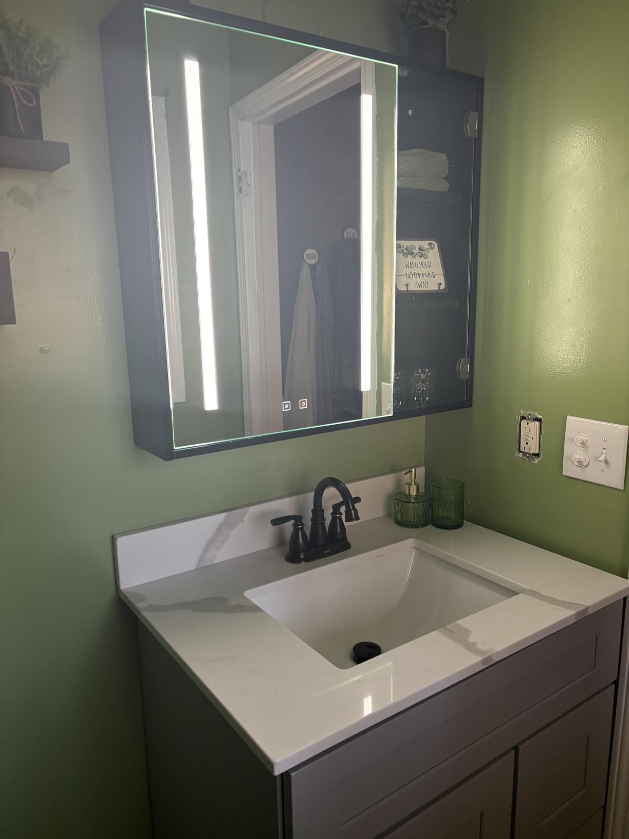 ALIMORDEN Medicine Cabinet with Mirror and Shelves, Oversized Bathroom Wall Storage Organizer Over The Vanity, Toilet, Recessed or Surface Mount, 30.4