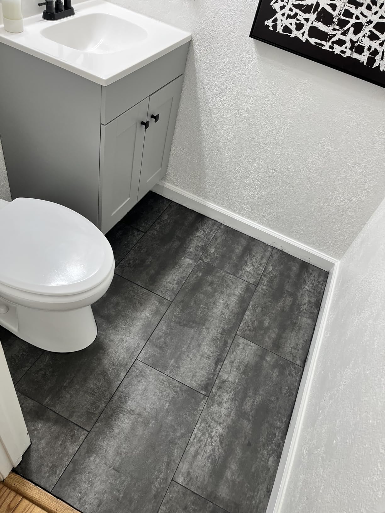 FloorPops Quarry Dark Grey Peel and Stick Floor Tiles, FP6162 - Customer Photo 1