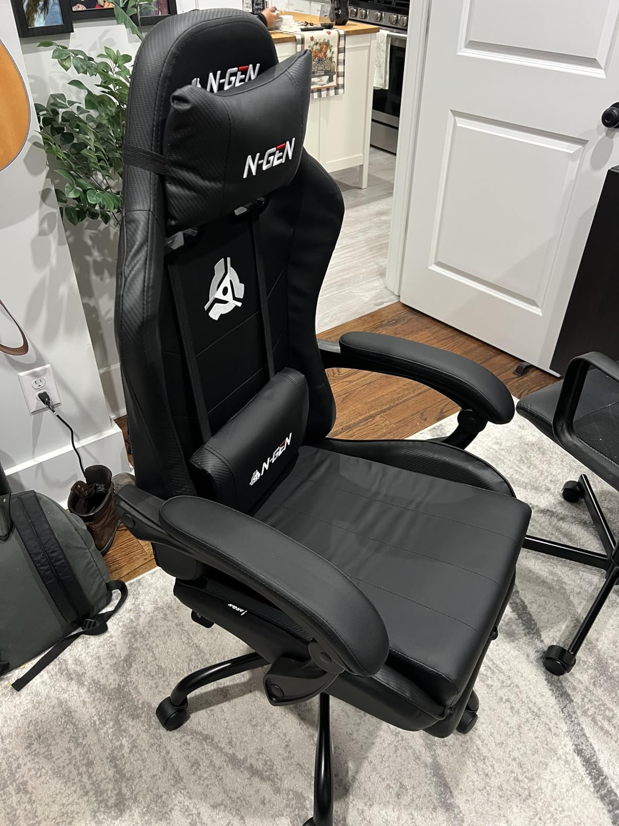 N-GEN GAMING Video Gaming Chair with Footrest Lumbar Support for Home Office High Back Recliner Height Adjustable Ergonomic Comfy Leather Computer Desk Chair (Red) - Customer Photo 2