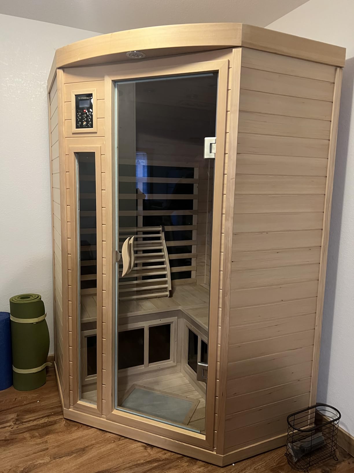 Outdoor Sauna 3 Person Infrared Sauna, Infrared Saunas for Home, 1950W Low EMF Far Infrared Sauna Old Fir Wooden Sauna with Beauty Red Light, Foldable Seat, Bluetooth, Chromotherapy Lamp - Customer Photo 4
