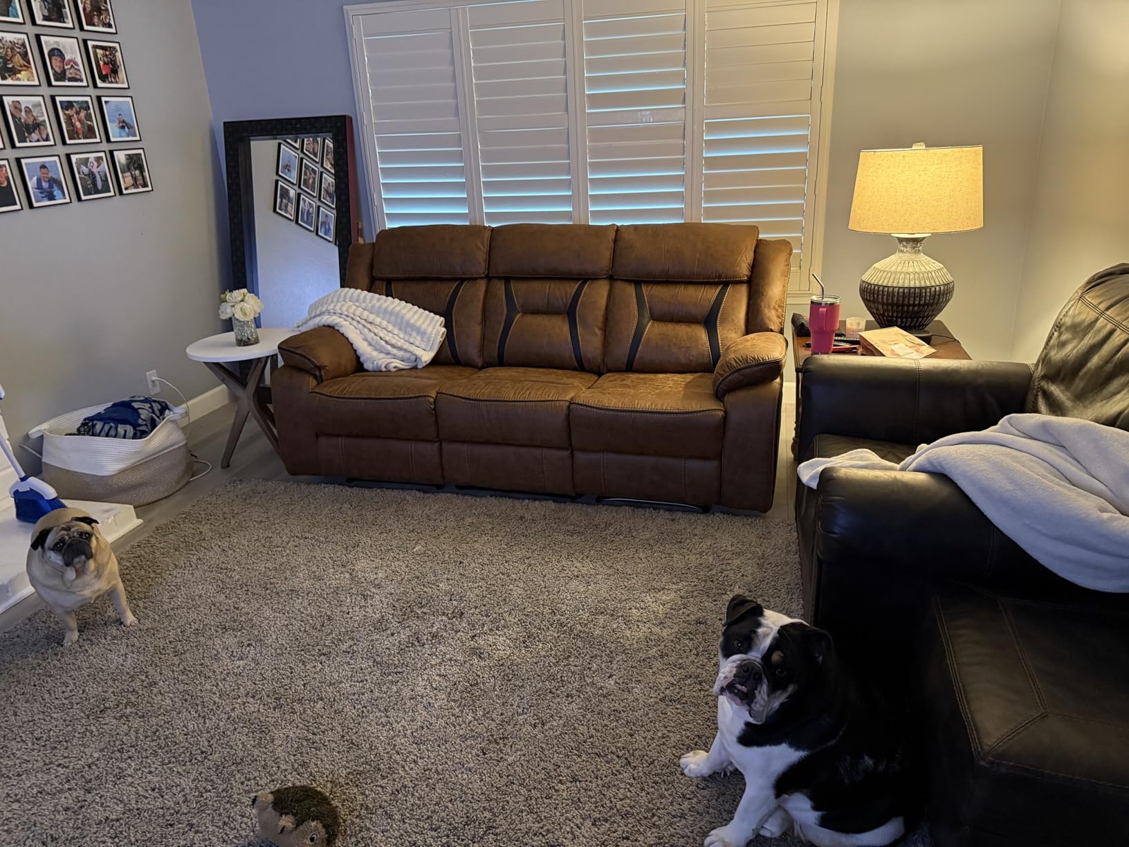 EBELLO Faux Leather Manual Reclining Sofa, 3 Seat Recliner Sofa Chair, Couch Furniture for Living Room, Furniture, Meeting Room, Brown (3 Seat Sofa) - Customer Photo 2