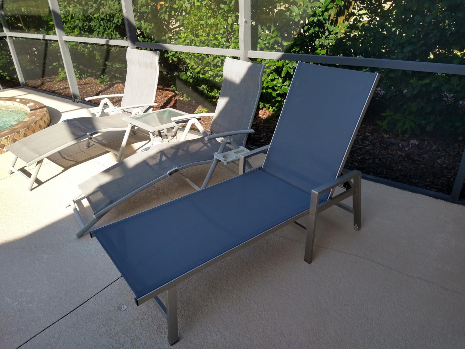 Vexwalx Patio Chaise Lounge Chair Outdoor with Wheels&Armrests, Aluminum Pool Lounge Chairs 5-Position Adjustable Recliner, Outdoor Beach Lounge Chairs for Poolside, Patio, Deck, Yard, Navy Blue - Customer Photo 1