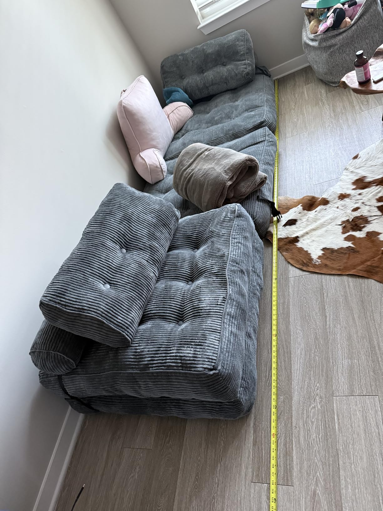 MAXYOYO Folding Sofa Bed, Convertible Sleeper Chair with Pilow Foldable Matress with Back Support, Portable Fold Out Chair Bed Comfy Floor Lounge for Living Room Bedroom, Dark Grey, Double - Customer Photo 1