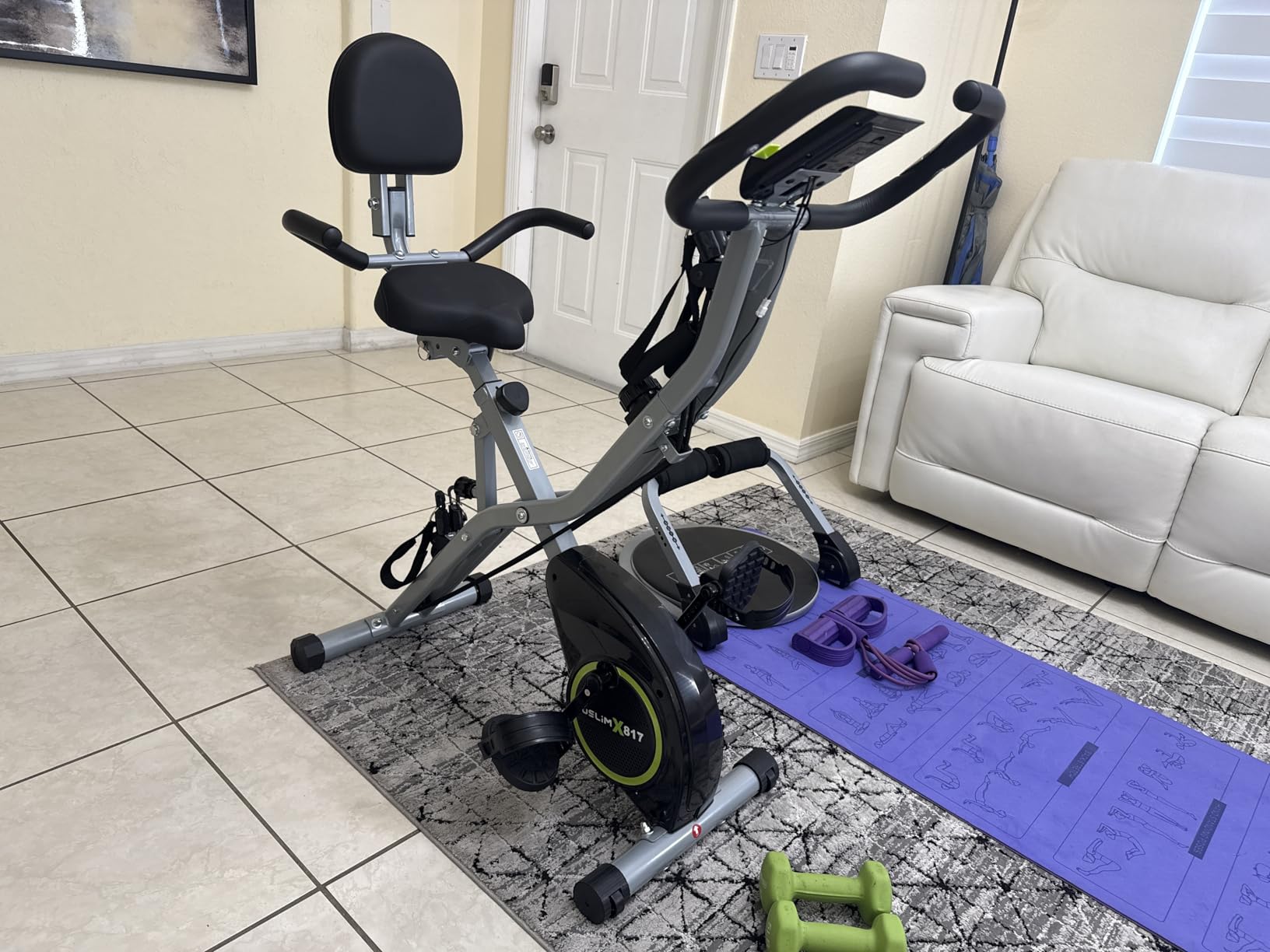 USLIM Foldable Exercise Bike Stationary Bikes for Home, 5 IN 1 Indoor Workout Bike, Cycling Bike with 16-Level Quiet Magnetic Resistance, 6.6 LBS Flywheel and 300LBS Capacity, 2026 Designed 817 X-bike - Customer Photo 1