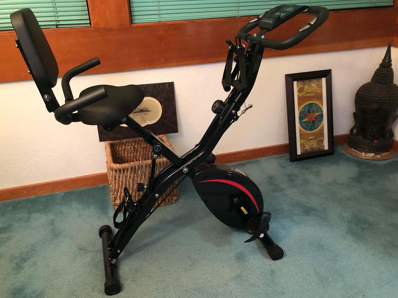 Pleny Folding Exercise Bike, 5 IN 1 Stationary Bikes for Home 6.6 LBS Flywheel, 330LB Weight Capacity Back Support Cushion Indoor Workout Cycling Bike for Home Gym - Customer Photo 1