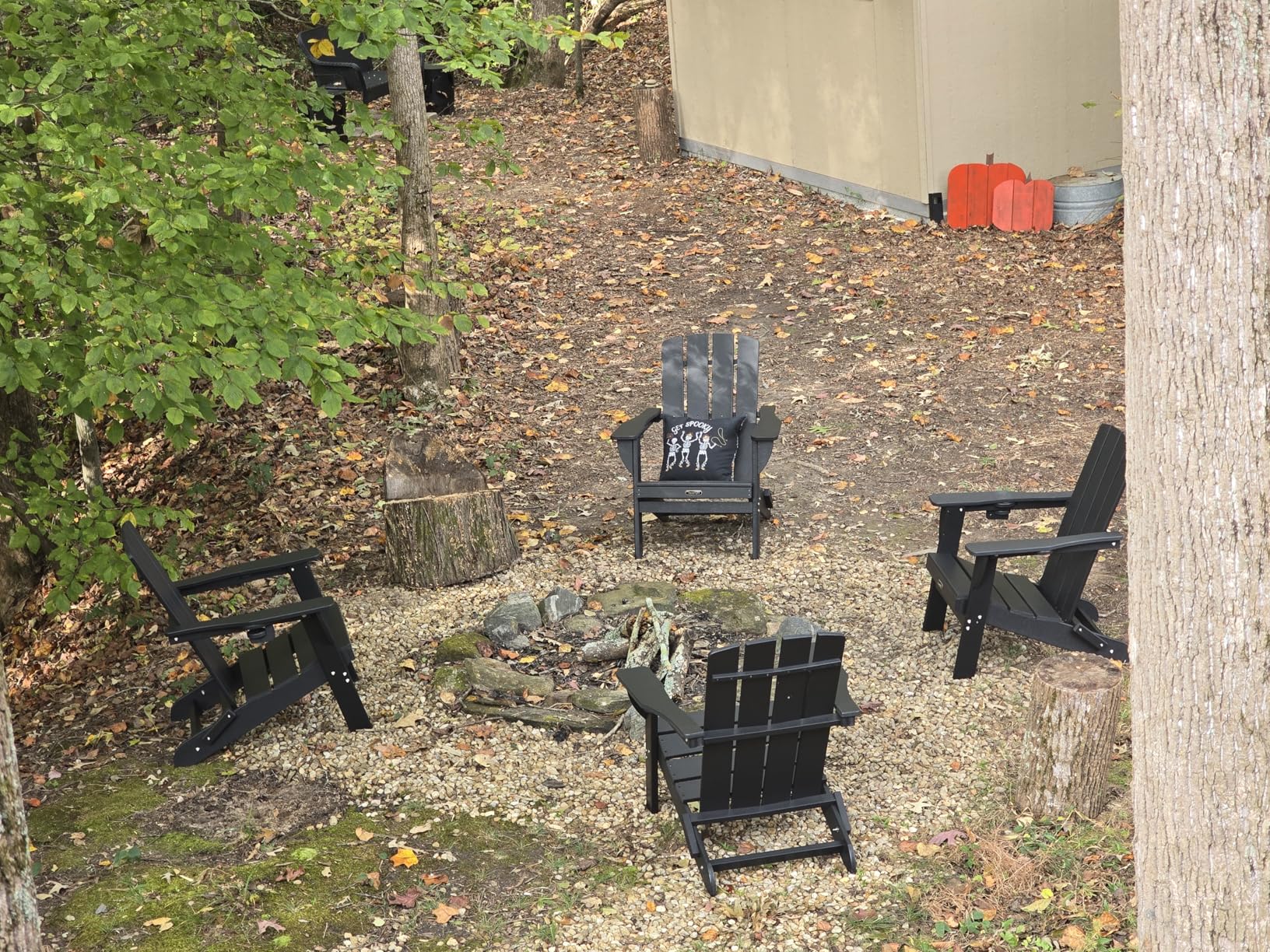 Folding Adirondack Chair, HDPE All-Weather Fire Pit Chairs, Plastic Adirondack Chairs with 2 Cup Holder, Outdoor Lawn Chair for Patio Garden (Black) - Customer Photo 2