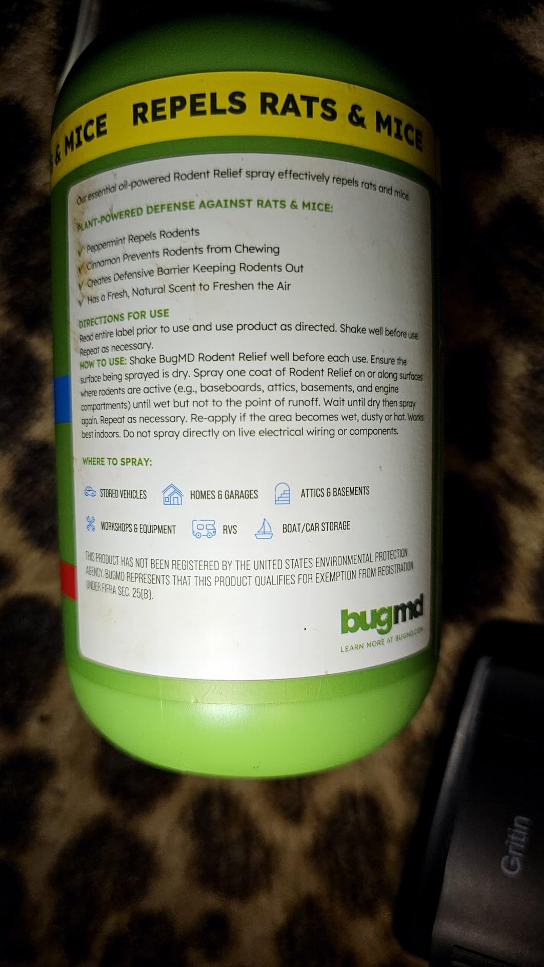 BugMD Peppermint Oil Spray for Rodents - 16oz Mouse Repellent & Rodent Repellent Spray, Natural Mice Repellent with Cinnamon, Clove, and Rosemary Oils - Safe Indoor & Outdoor Use - Customer Photo 2